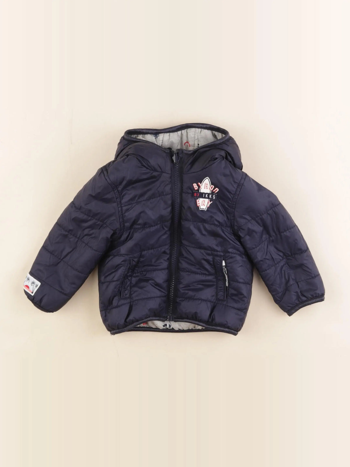 IKKS - doudoune réversible gris, bleu - 12 mois