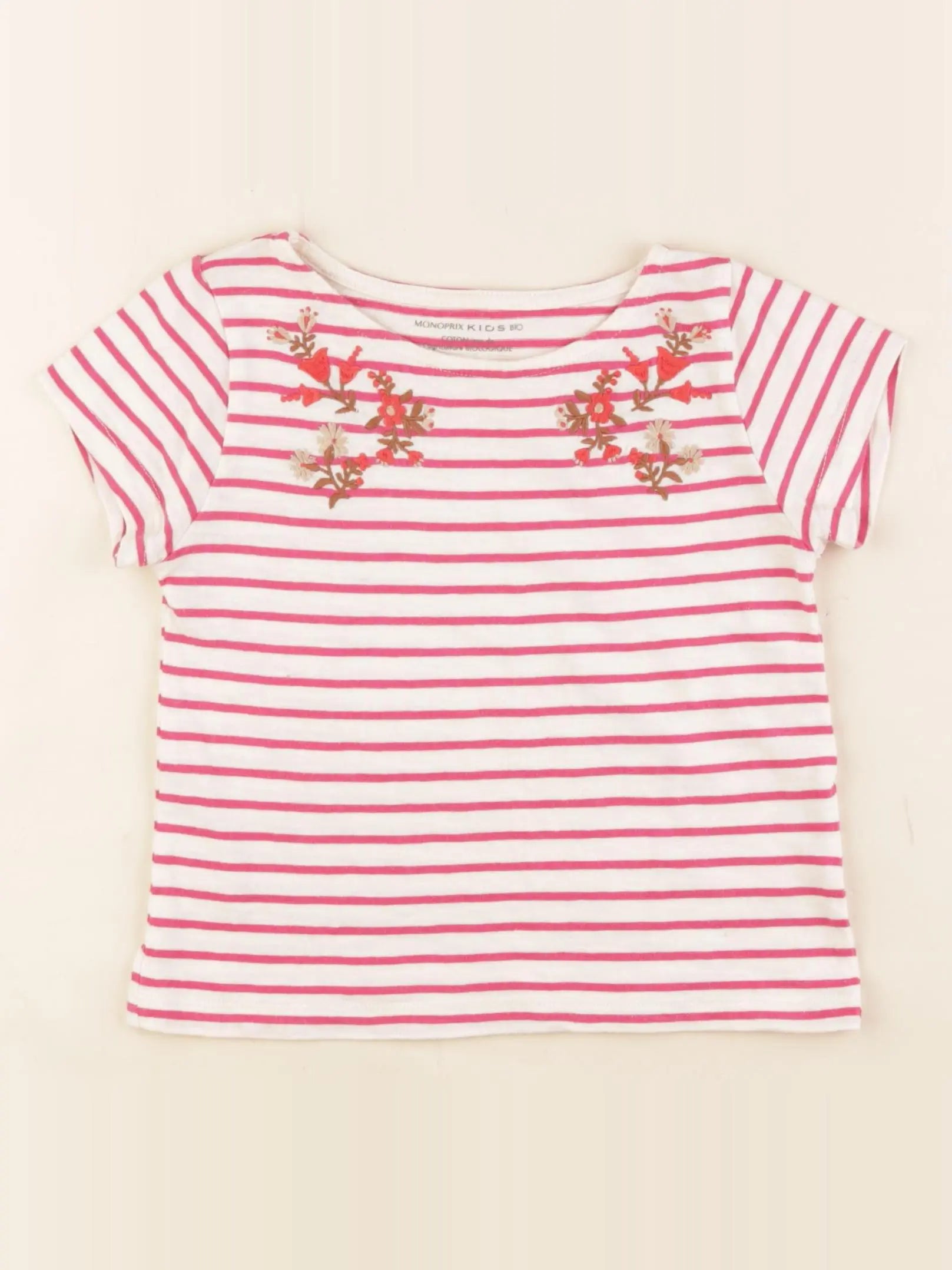 Monoprix - tee-shirt blanc, rose - 3 ans