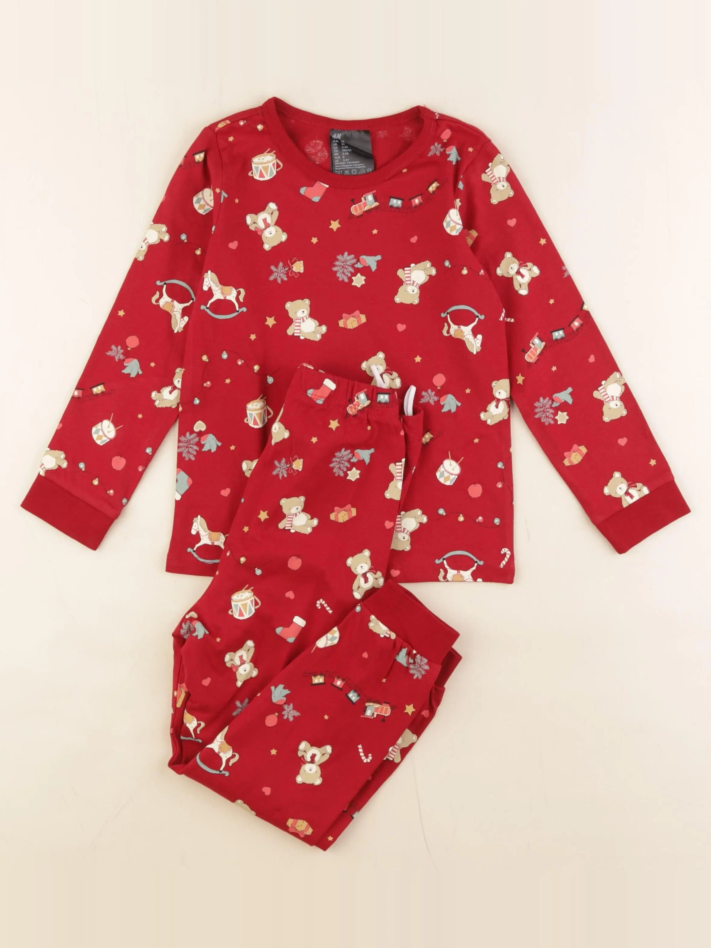 H&M - pyjama coton rouge - 2/3 ans
