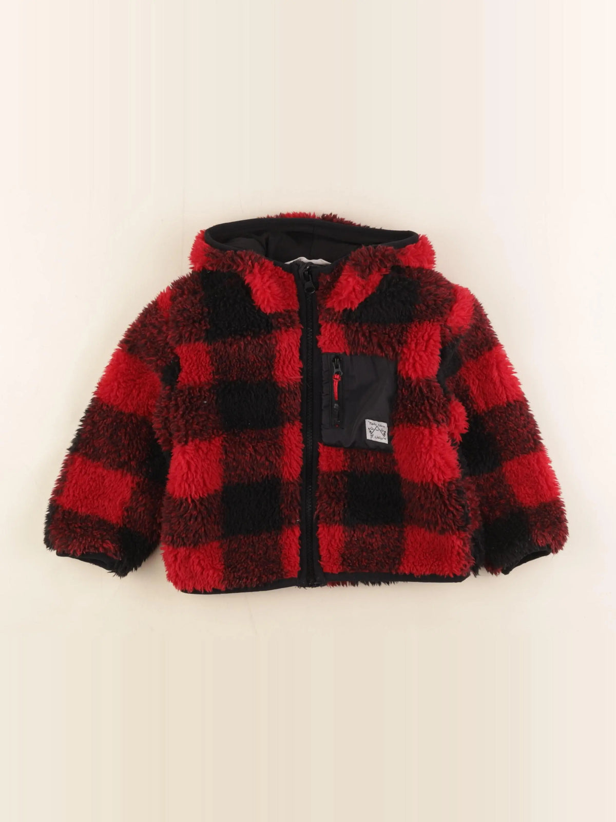 H&M - veste doublé rouge, noir - 18/24 mois