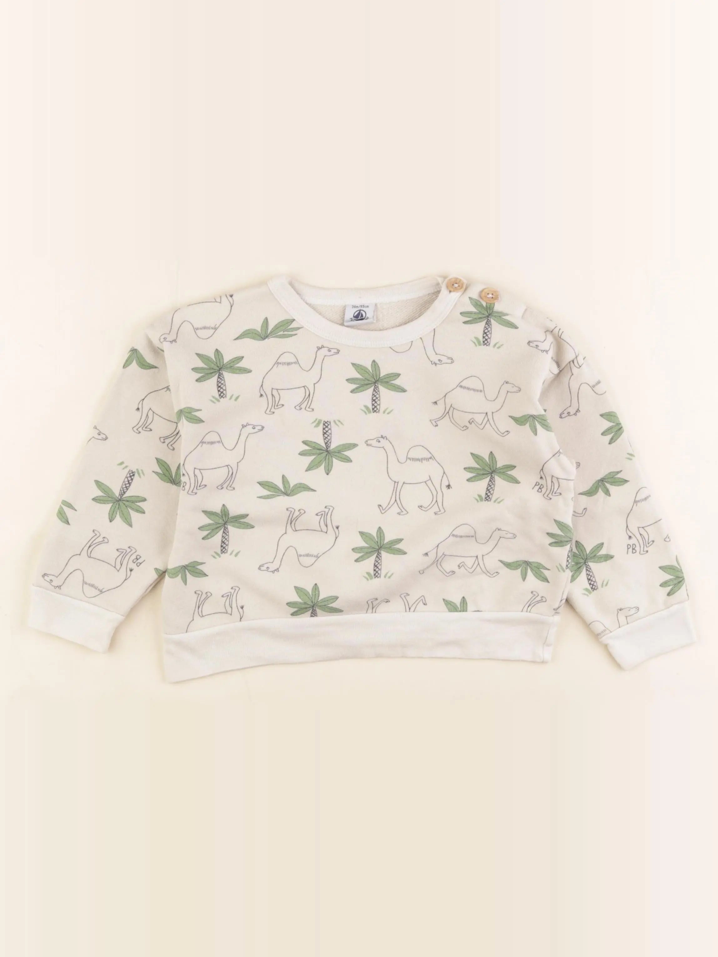 Petit Bateau - sweat beige, vert - 36 mois