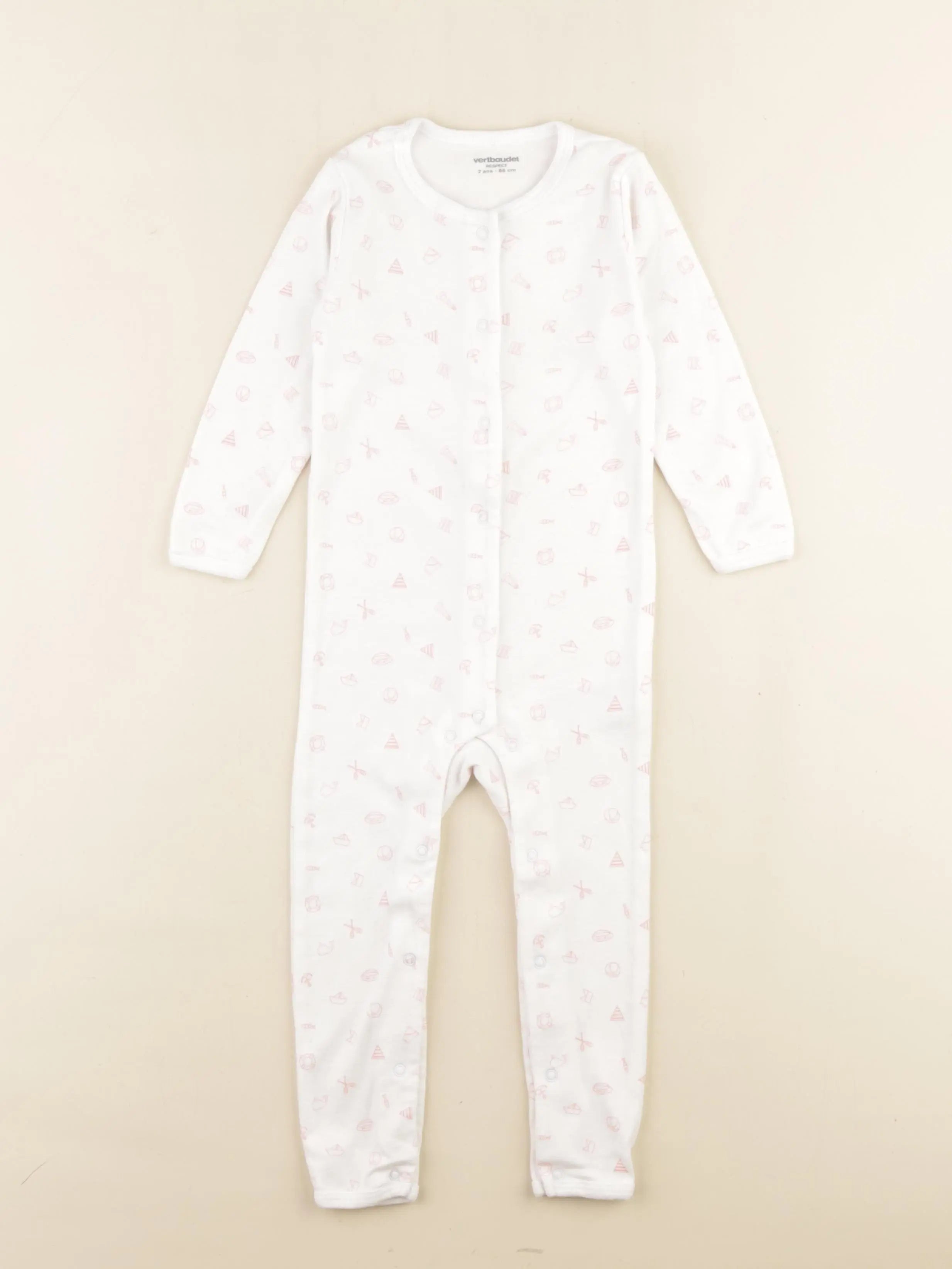 Vertbaudet - pyjama coton blanc, rose - 2 ans