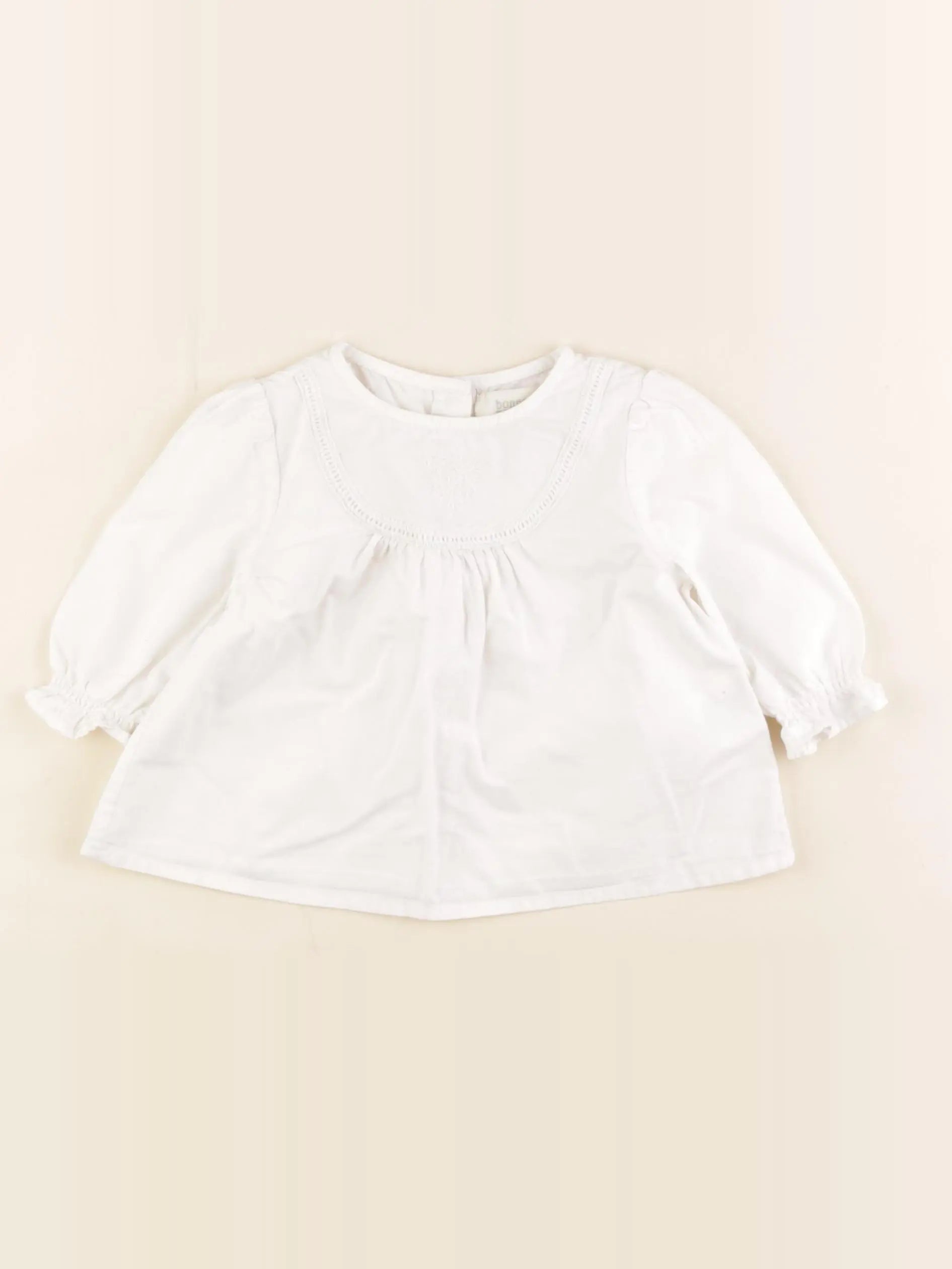 Bonnet à Pompon - blouse blanc - 9 mois