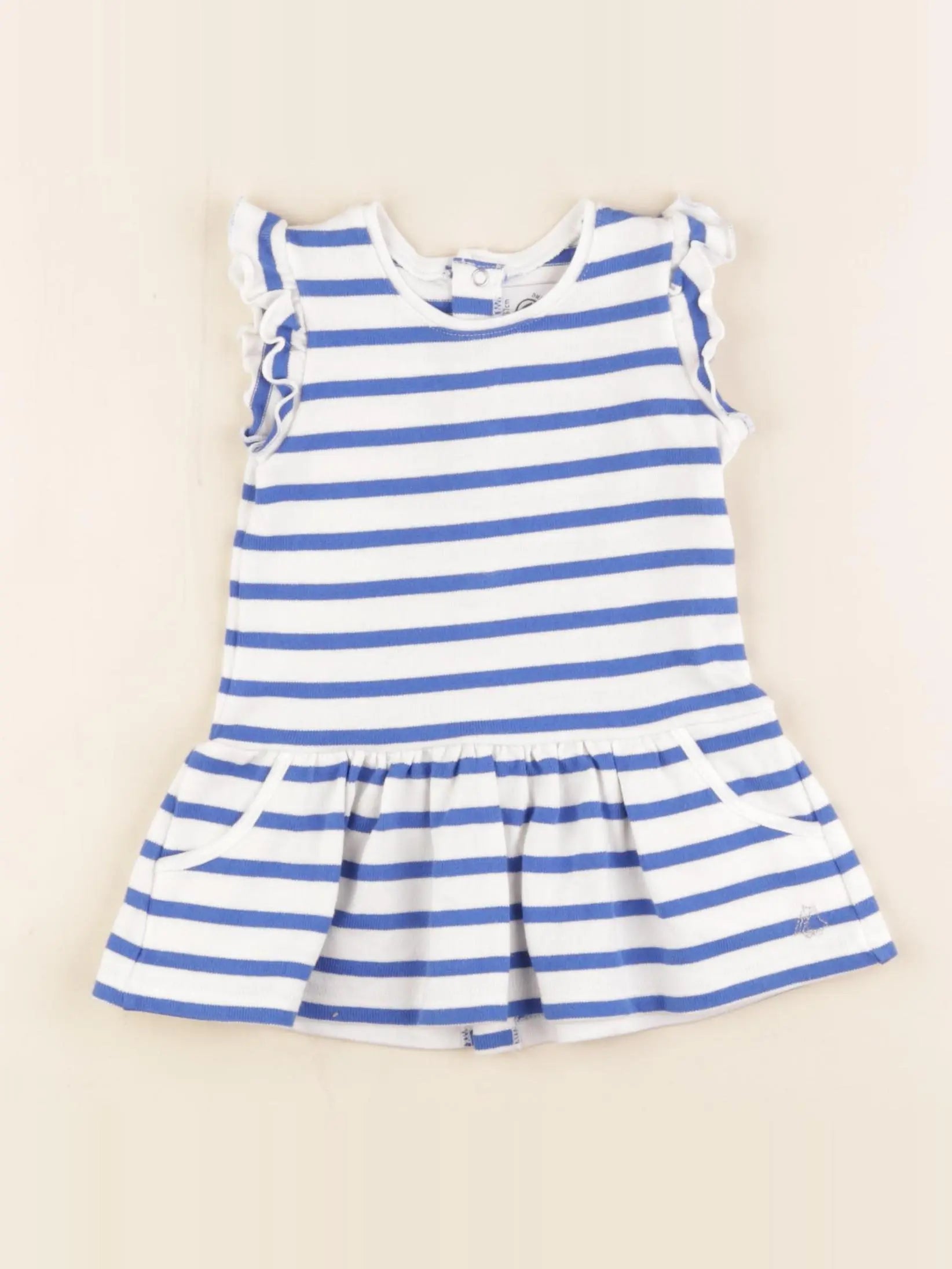 Petit Bateau - robe blanc, bleu - 6 mois