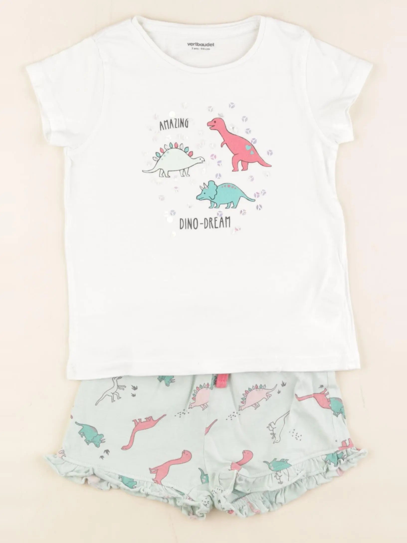 Vertbaudet - pyjama coton blanc, vert - 3 ans