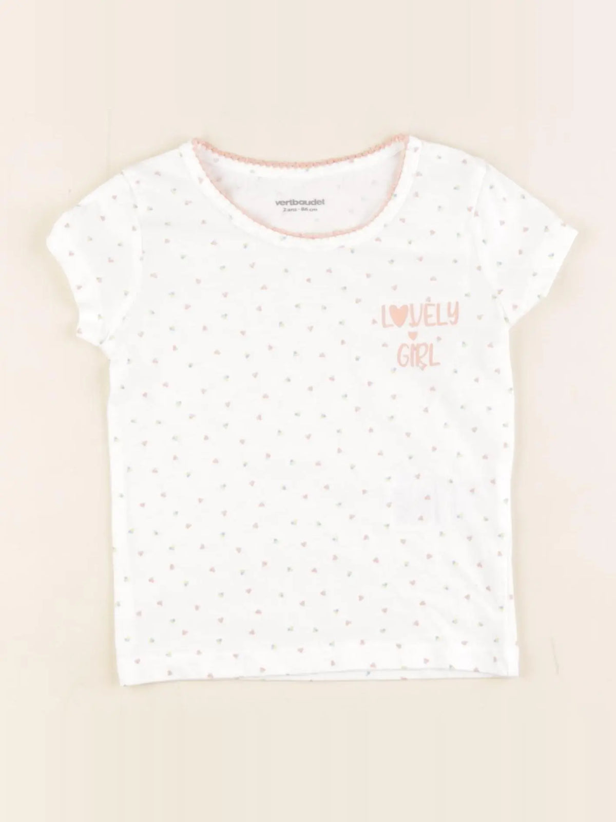 Vertbaudet - maillot de corps blanc, rose - 2 ans