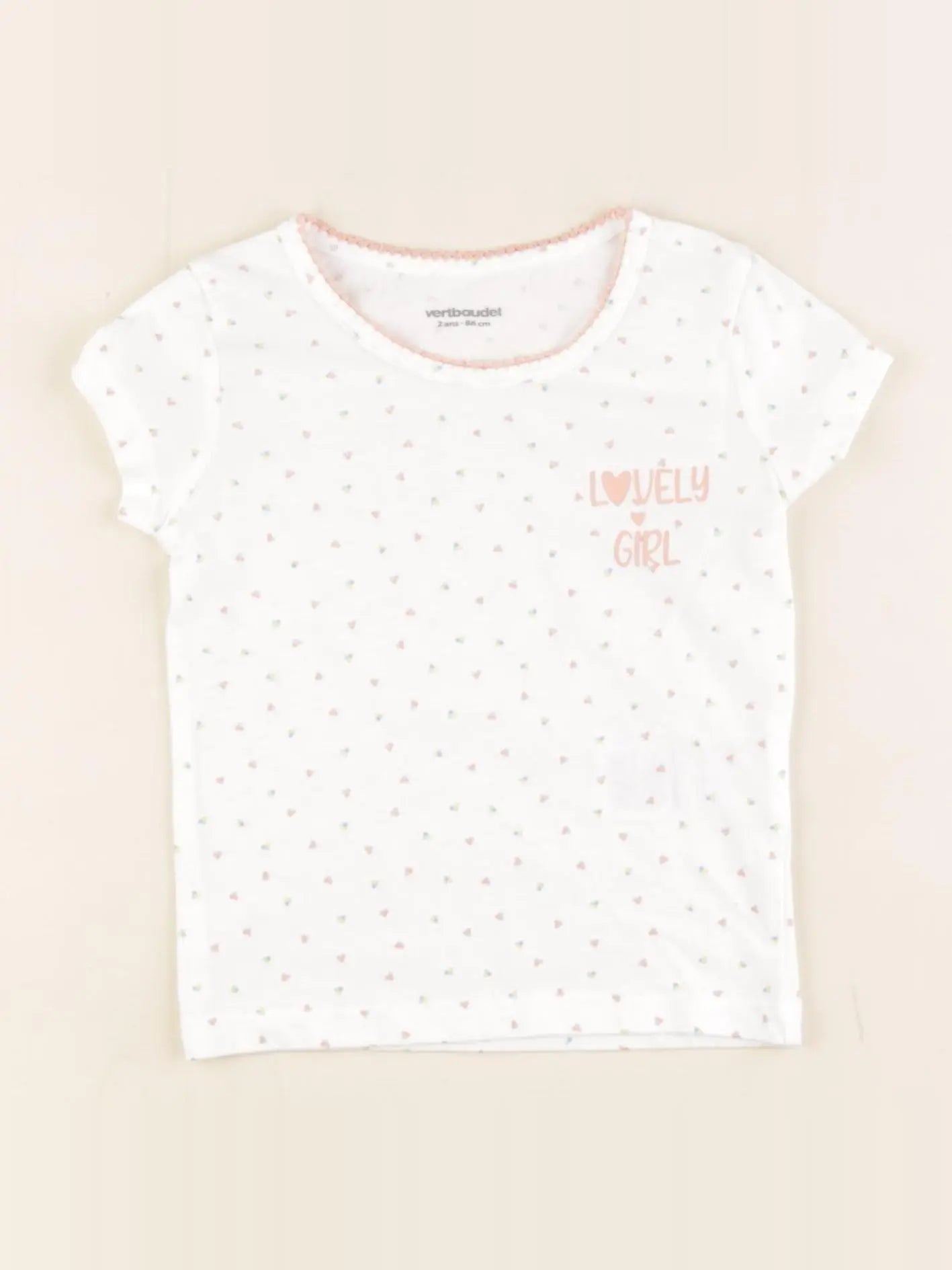 Vertbaudet - maillot de corps blanc, rose - 2 ans