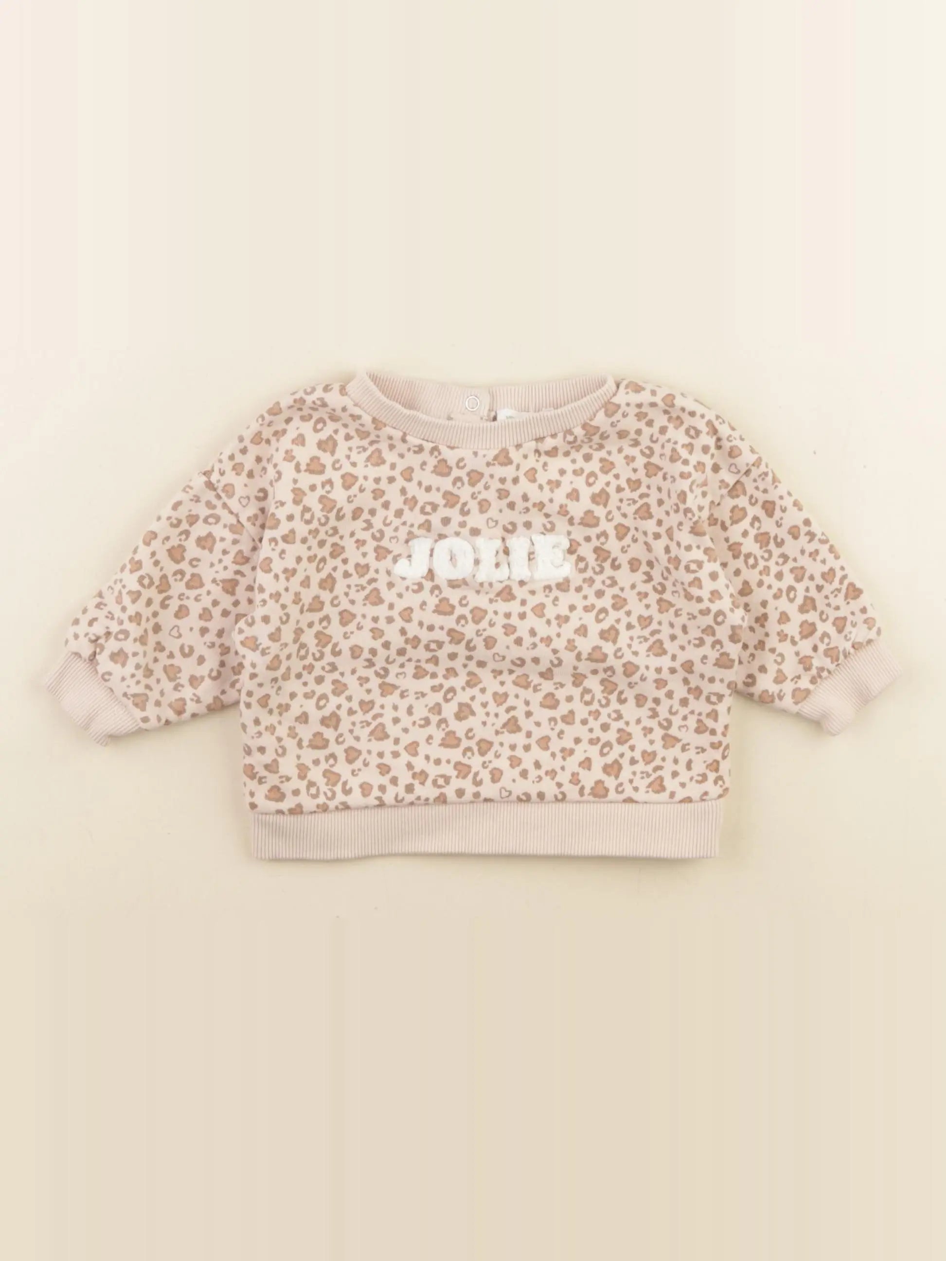 Vertbaudet - sweat beige, rose - 6 mois