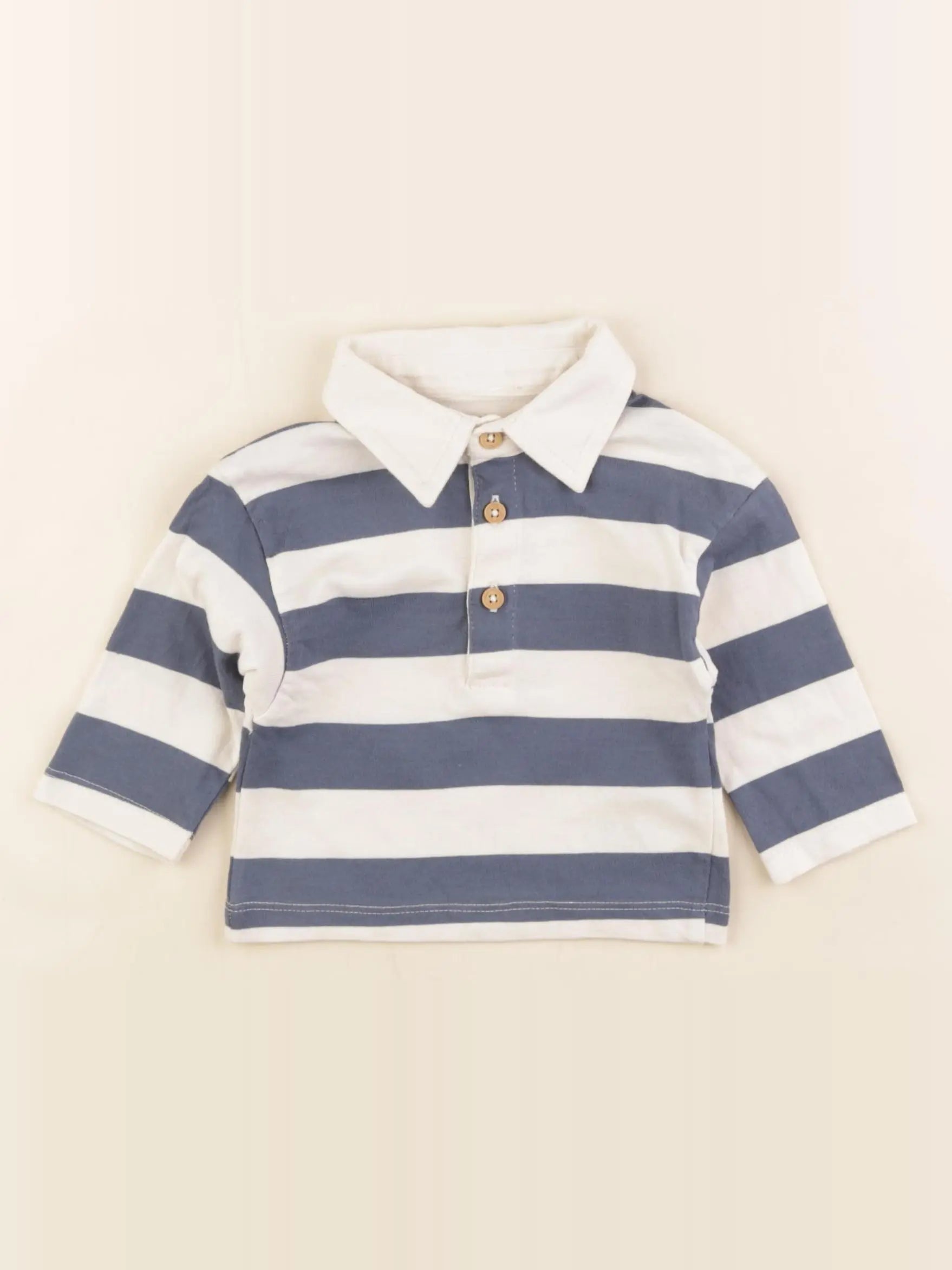 Vertbaudet - tee-shirt beige, bleu - 6 mois