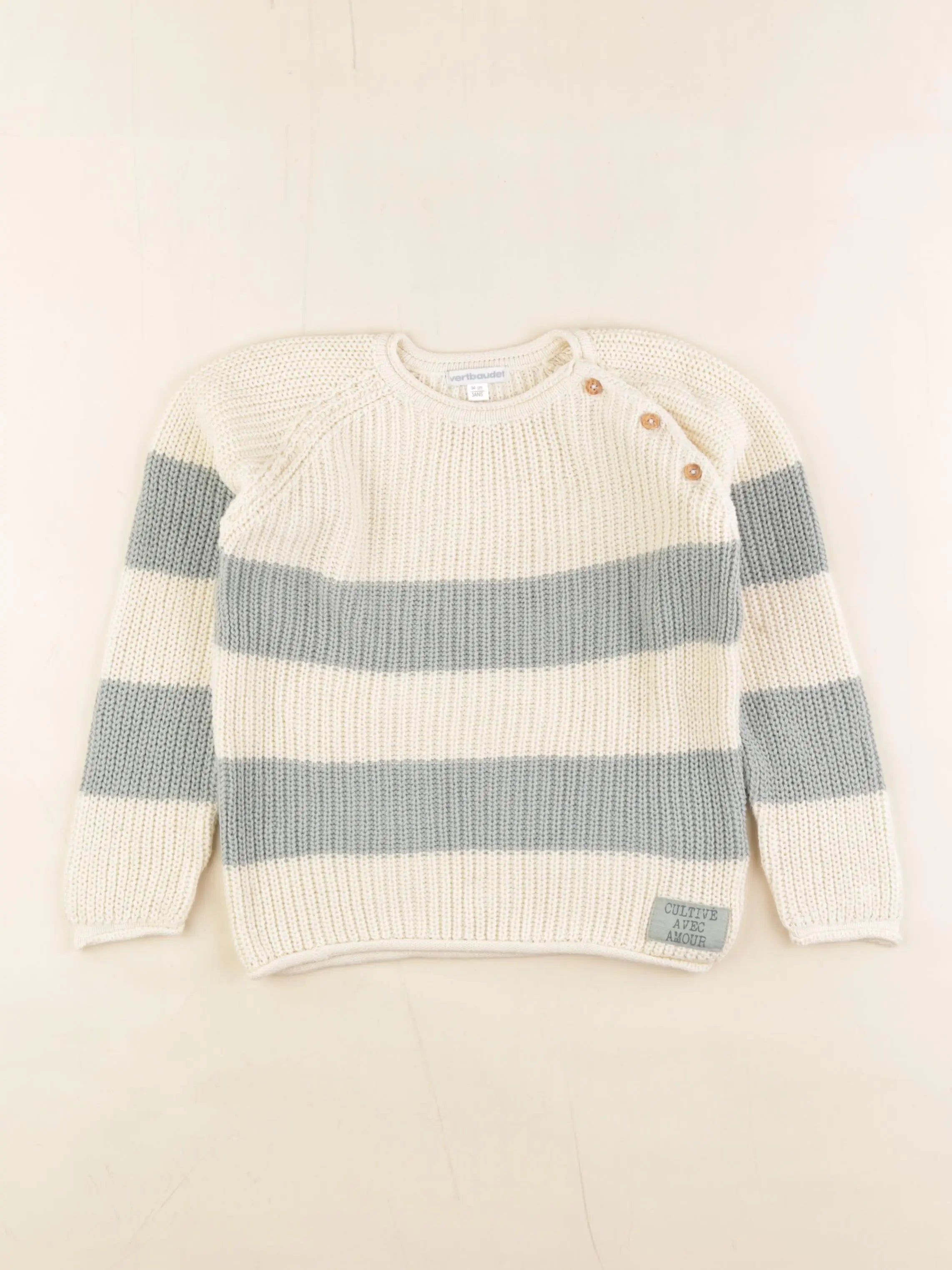 Vertbaudet - pull beige, vert - 3 ans