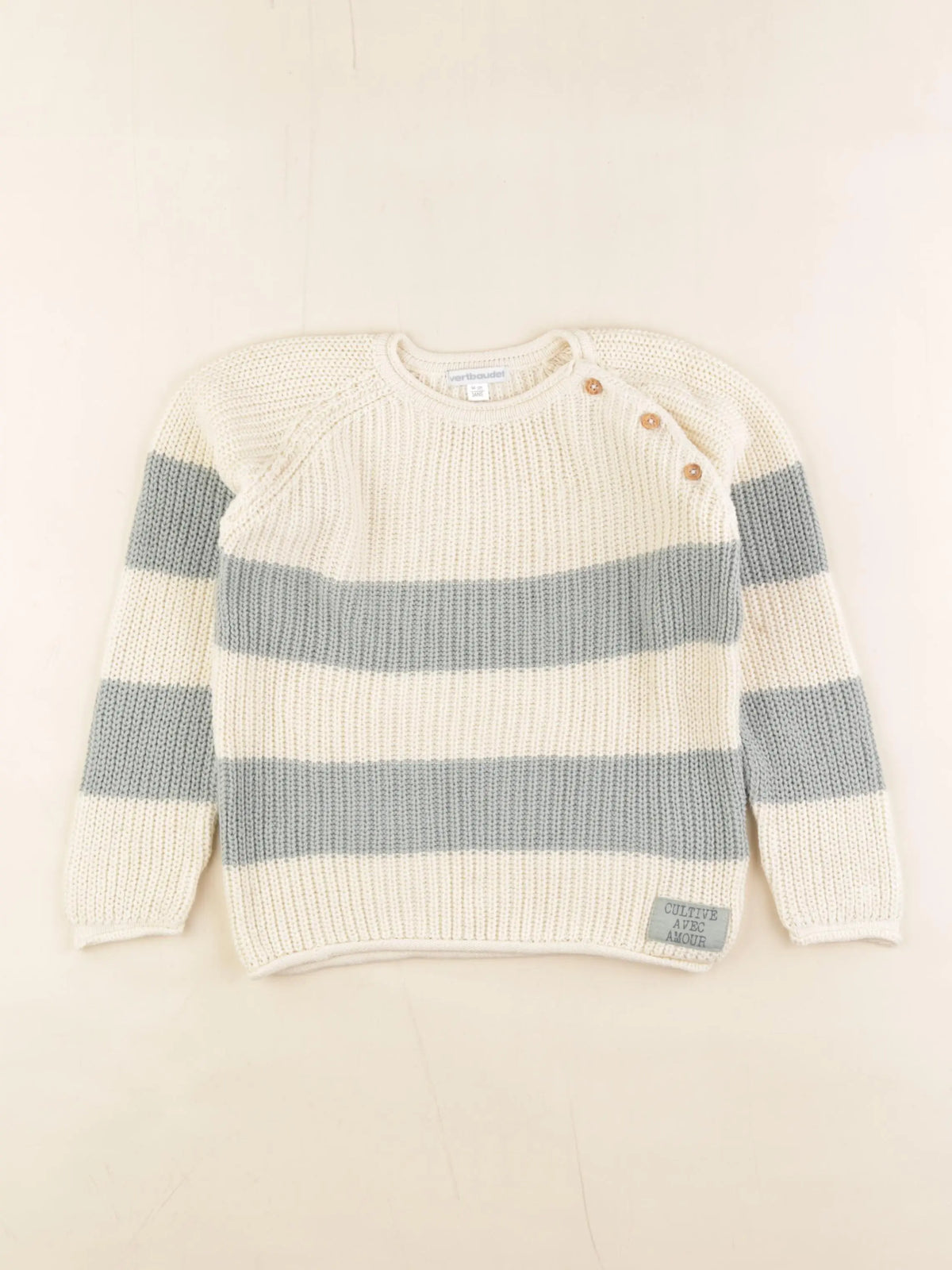 Vertbaudet - pull beige, vert - 3 ans
