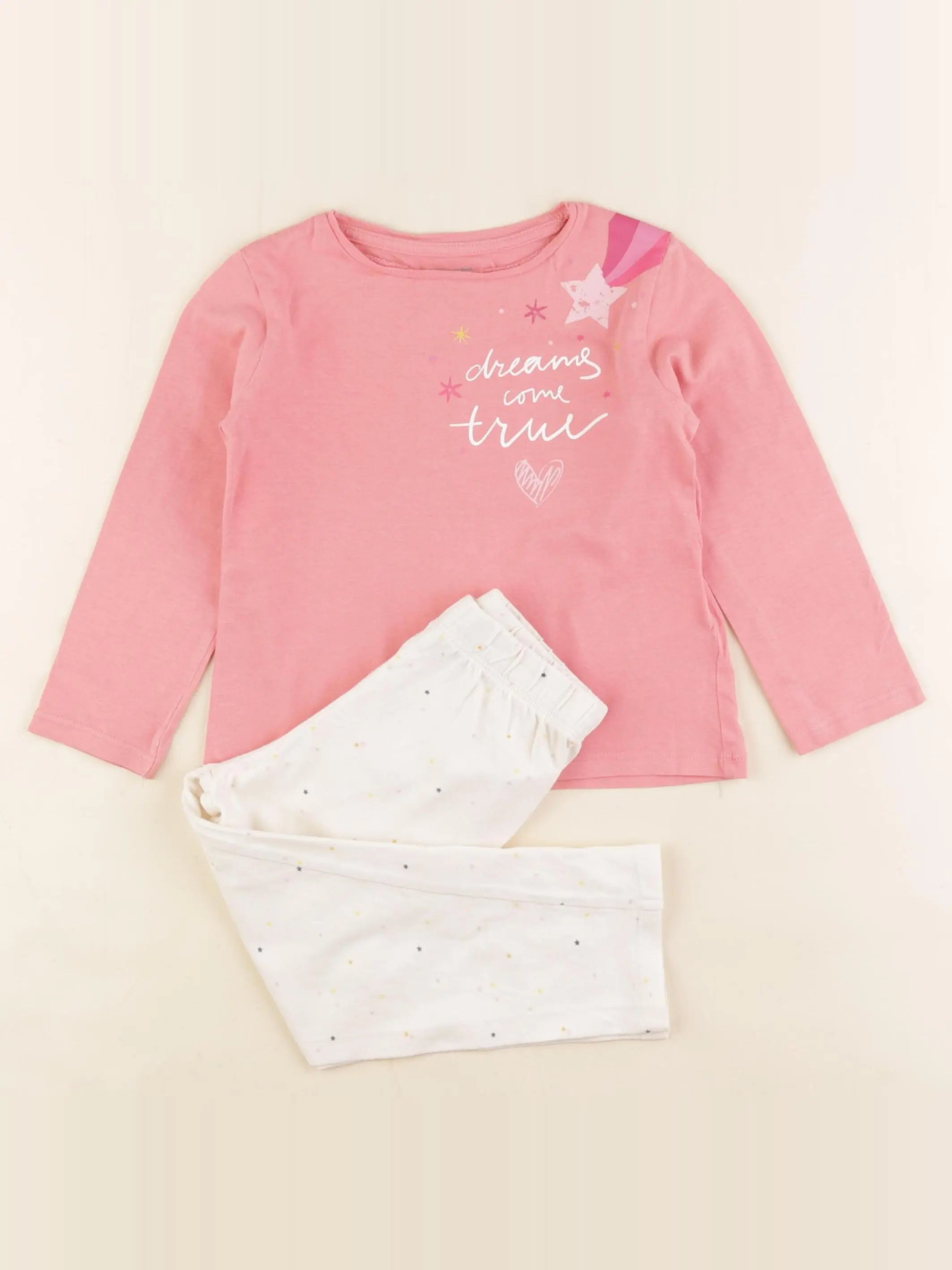 Vertbaudet - pyjama coton beige, rose - 3 ans