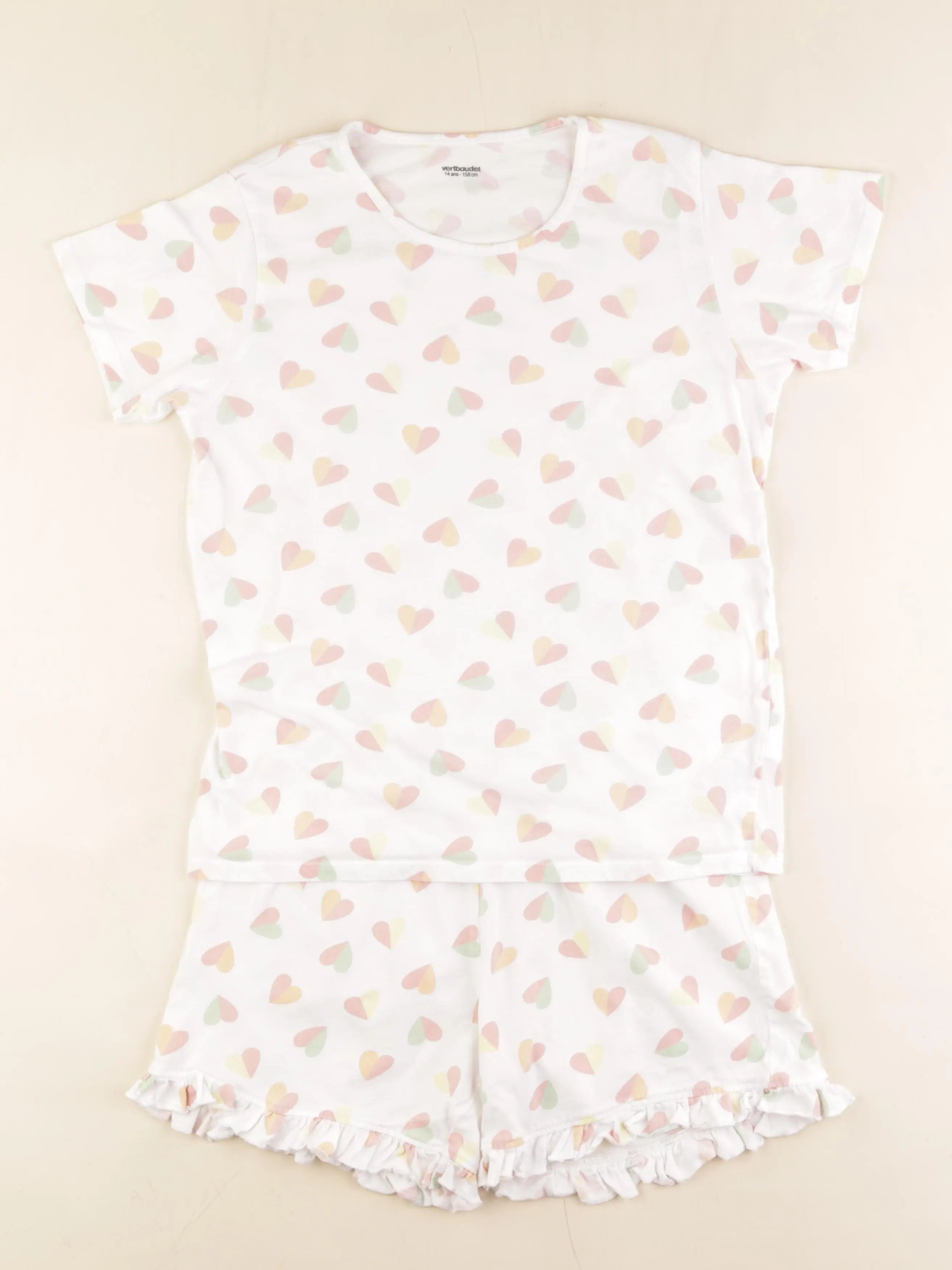 Vertbaudet - pyjama coton blanc, rose - 14 ans