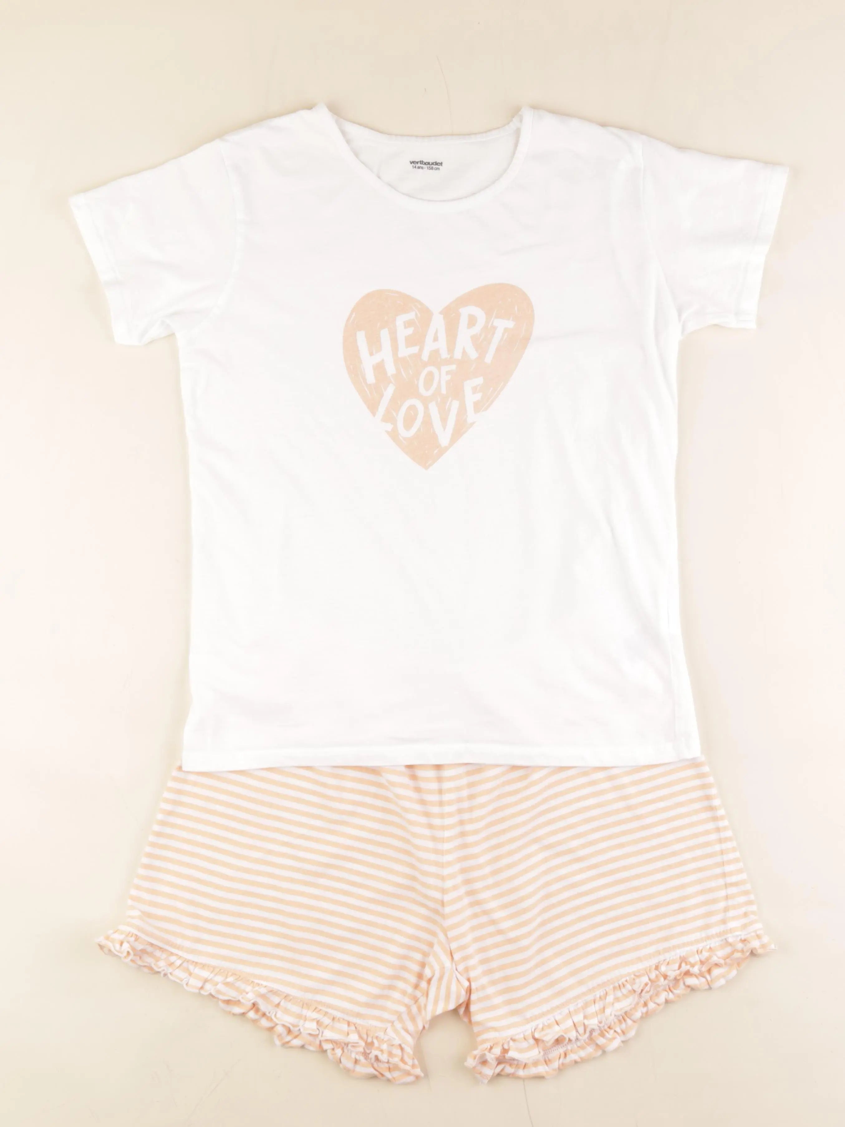 Vertbaudet - pyjama coton blanc, orange - 14 ans