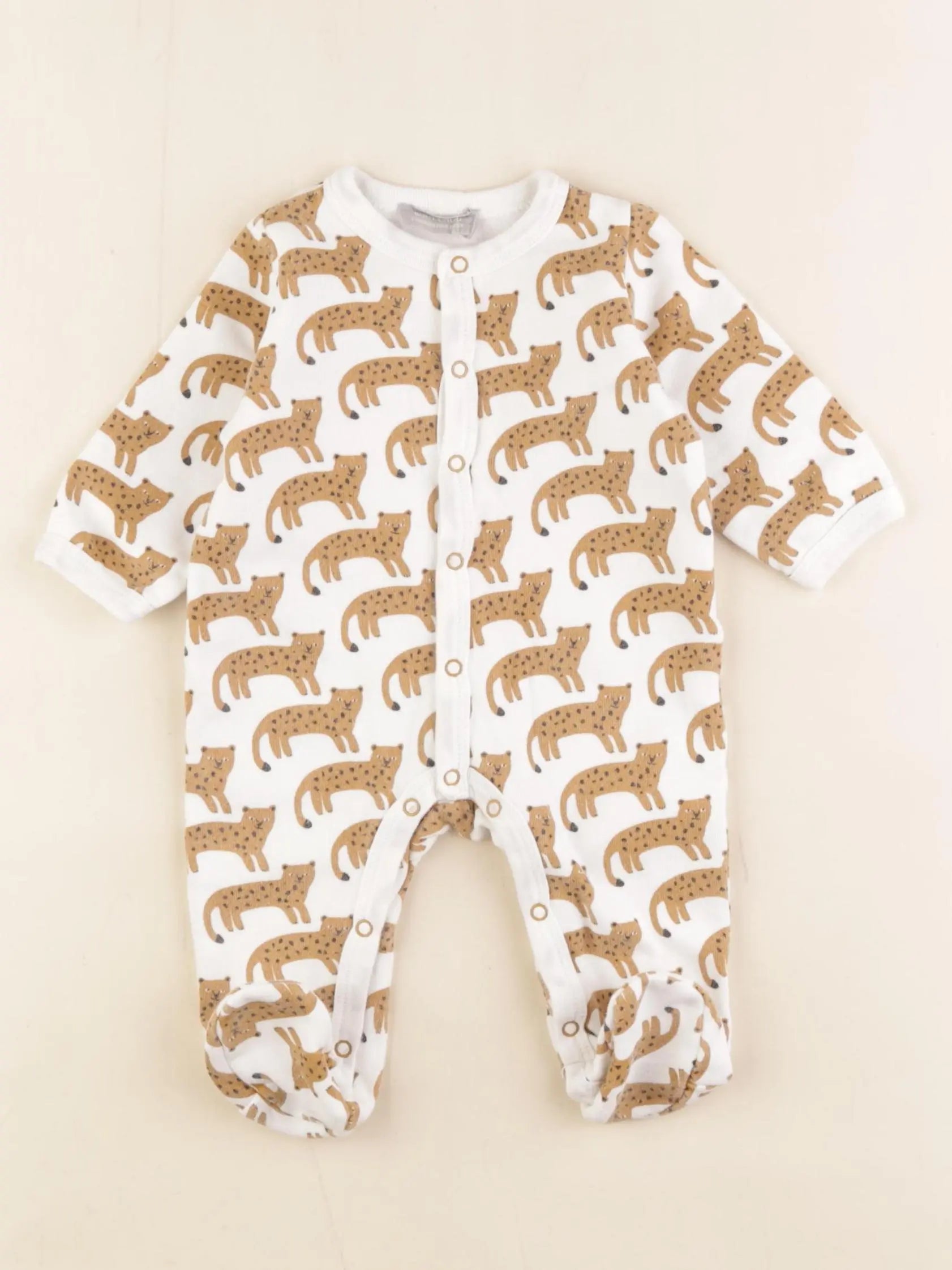 Boutchou - pyjama coton blanc, marron - 3 mois