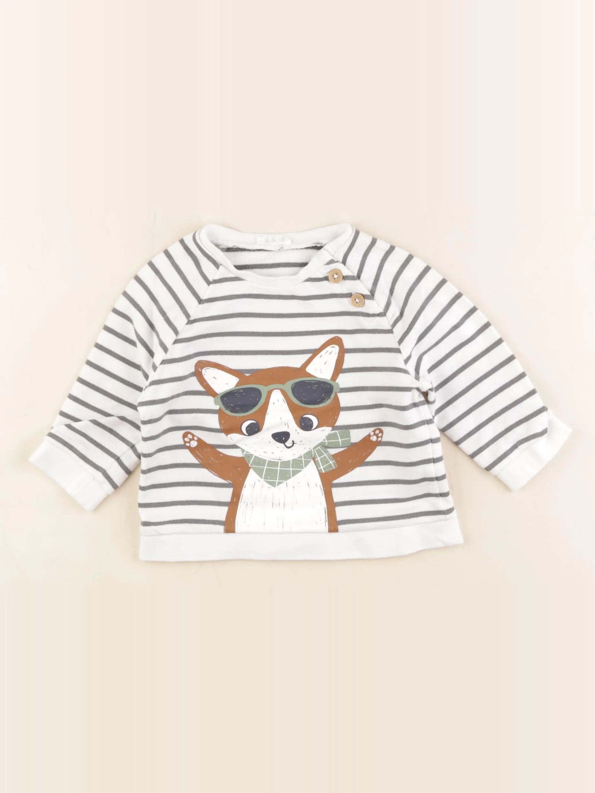 Vertbaudet - sweat blanc, gris - 18 mois