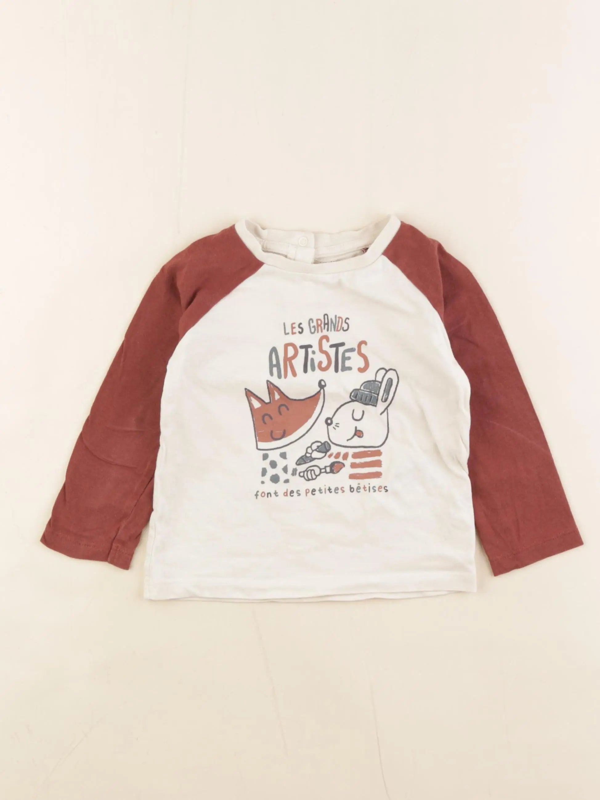 Vertbaudet - tee-shirt blanc, marron - 18 mois