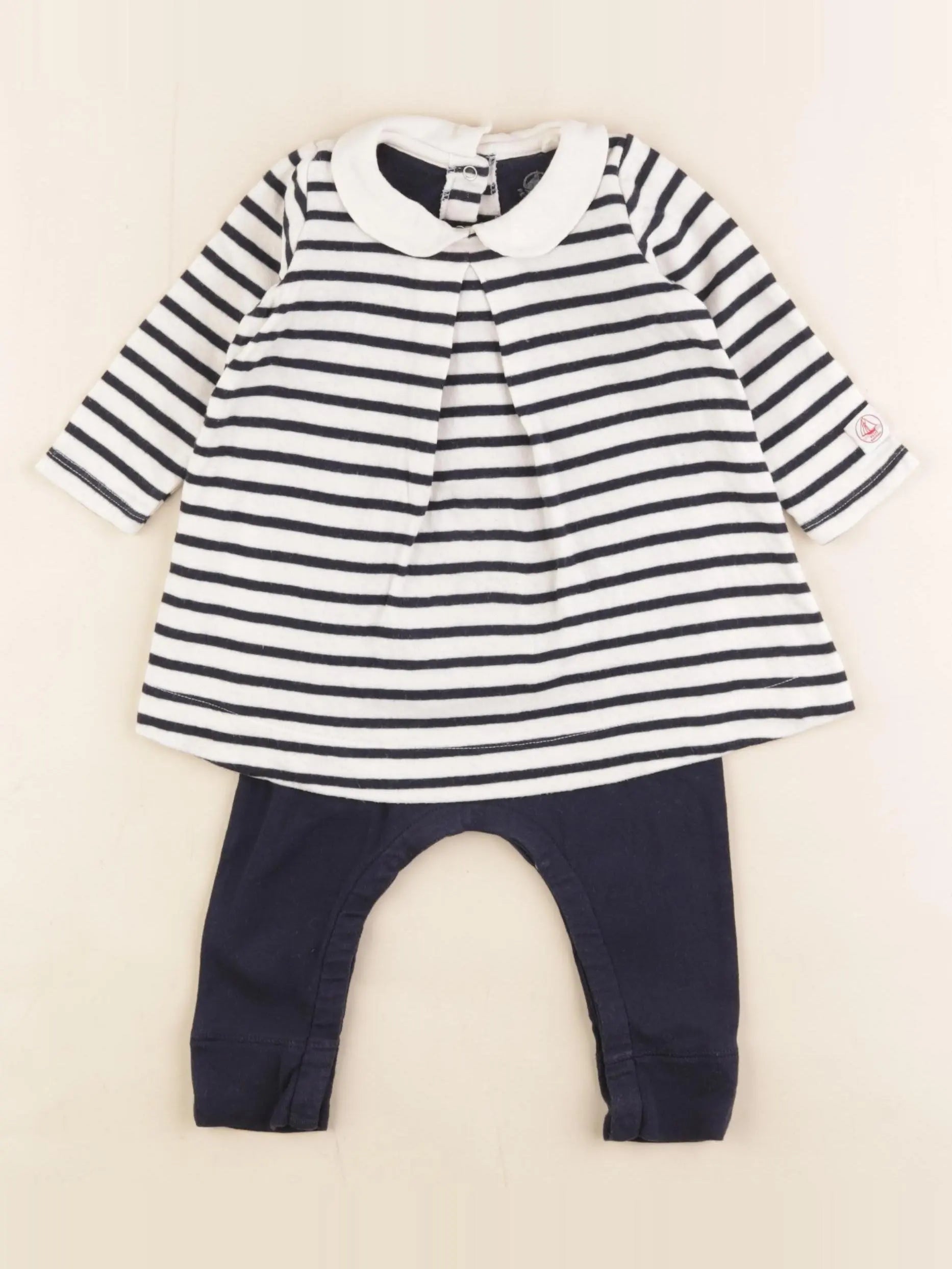 Petit Bateau - combinaison blanc, bleu - 6 mois