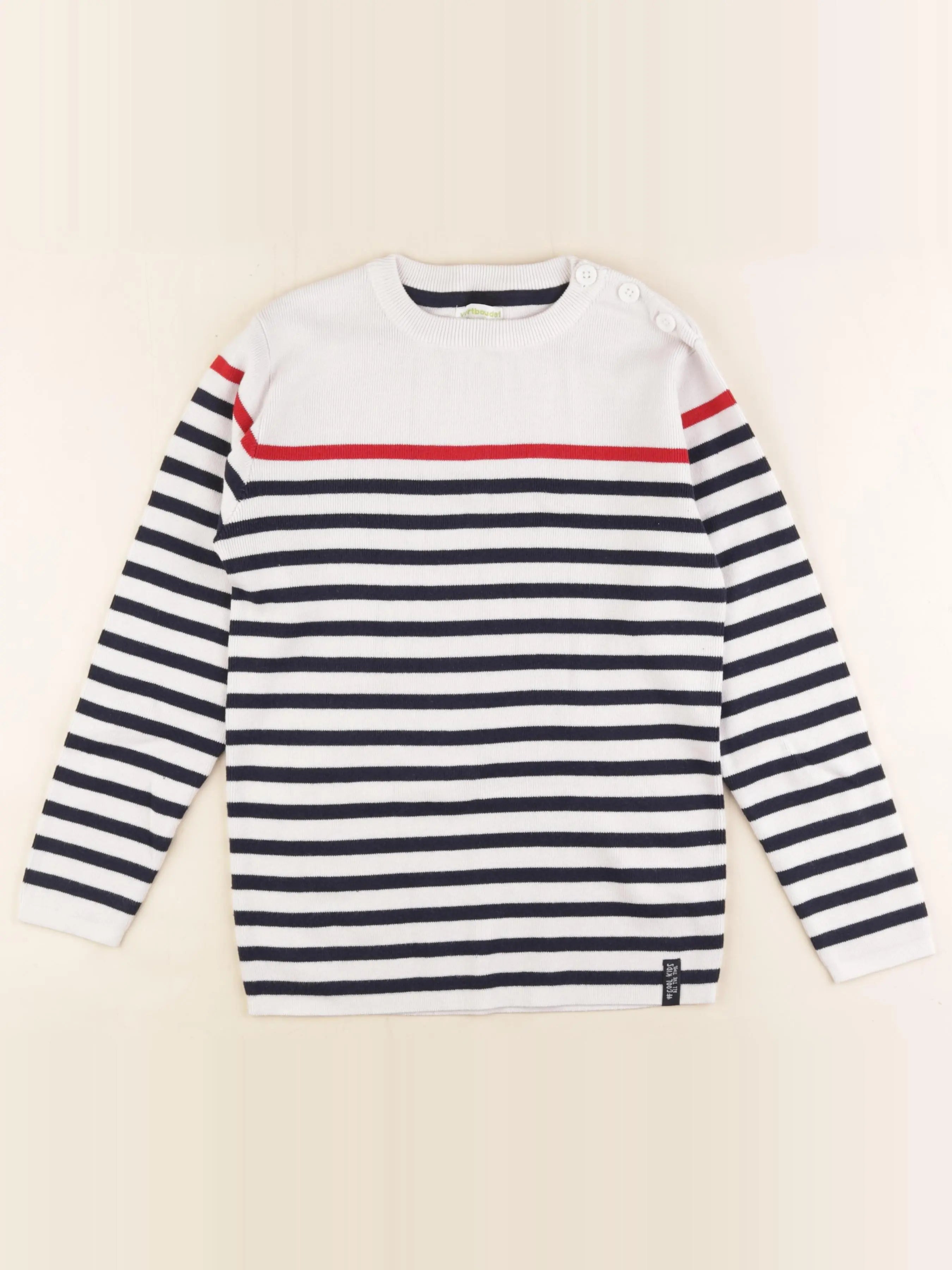 Vertbaudet - pull blanc, bleu - 10 ans