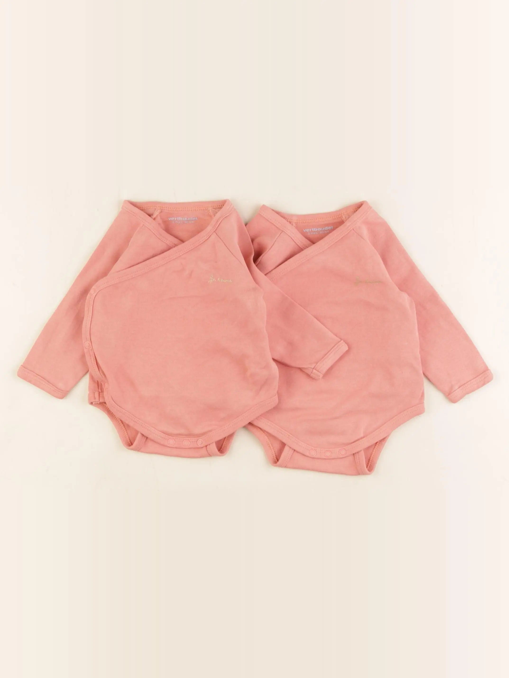 Vertbaudet - lot de 2 bodies en coton rose - 3 mois