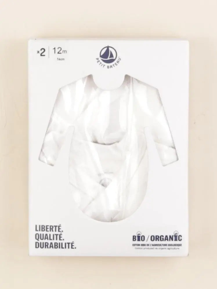 Petit Bateau - lot de 2 bodies en coton blanc - 12 mois