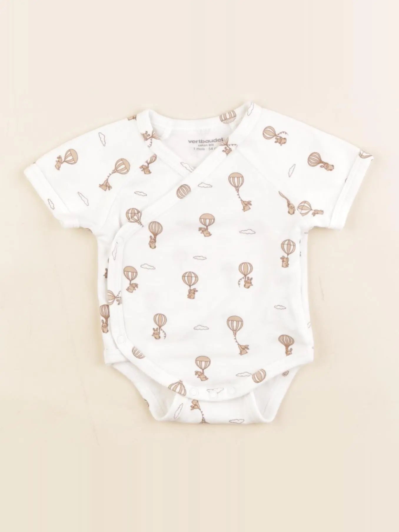 Vertbaudet - body marron, blanc - 1 mois