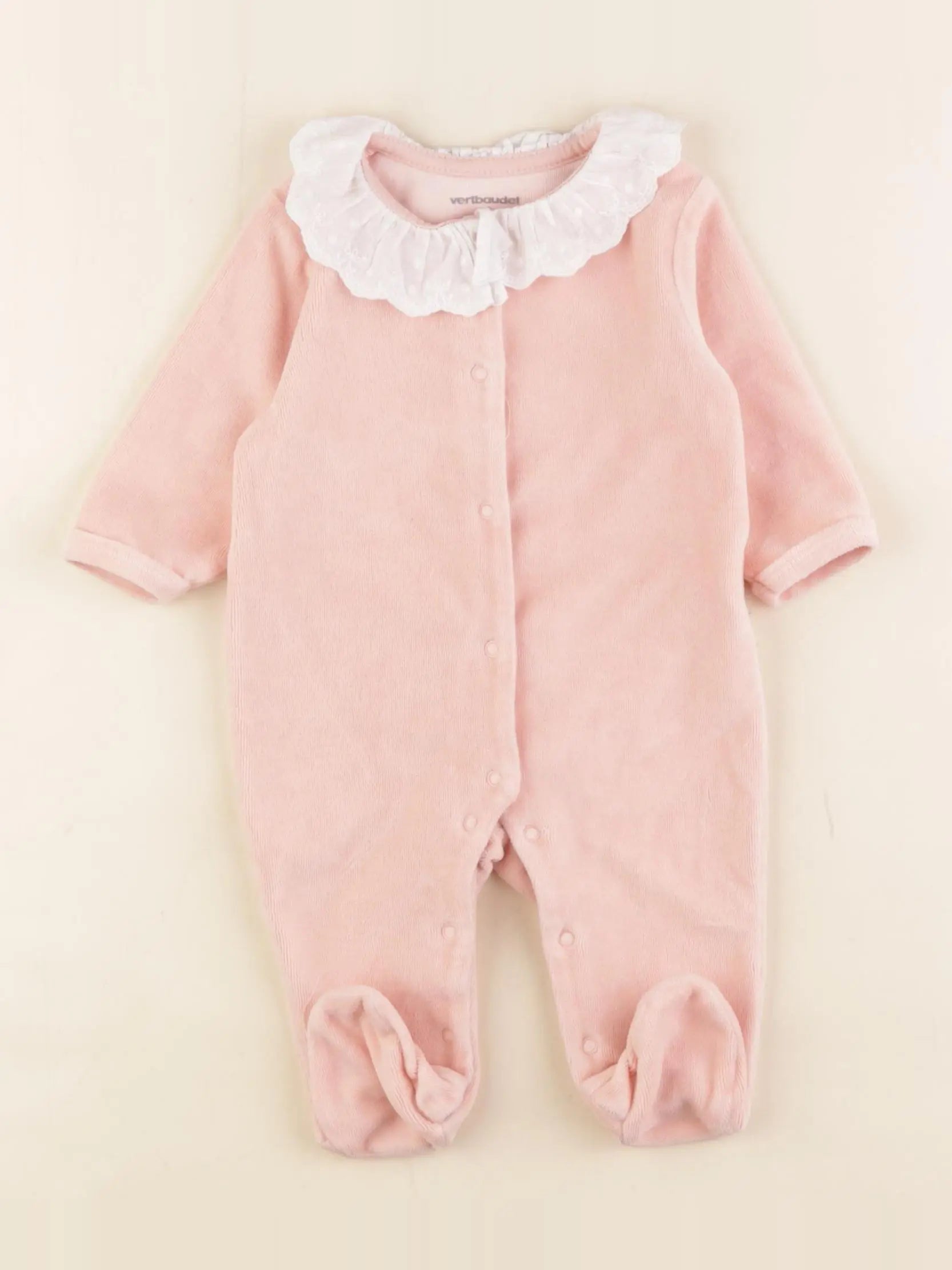 Vertbaudet - pyjama velours rose - 0/3 mois