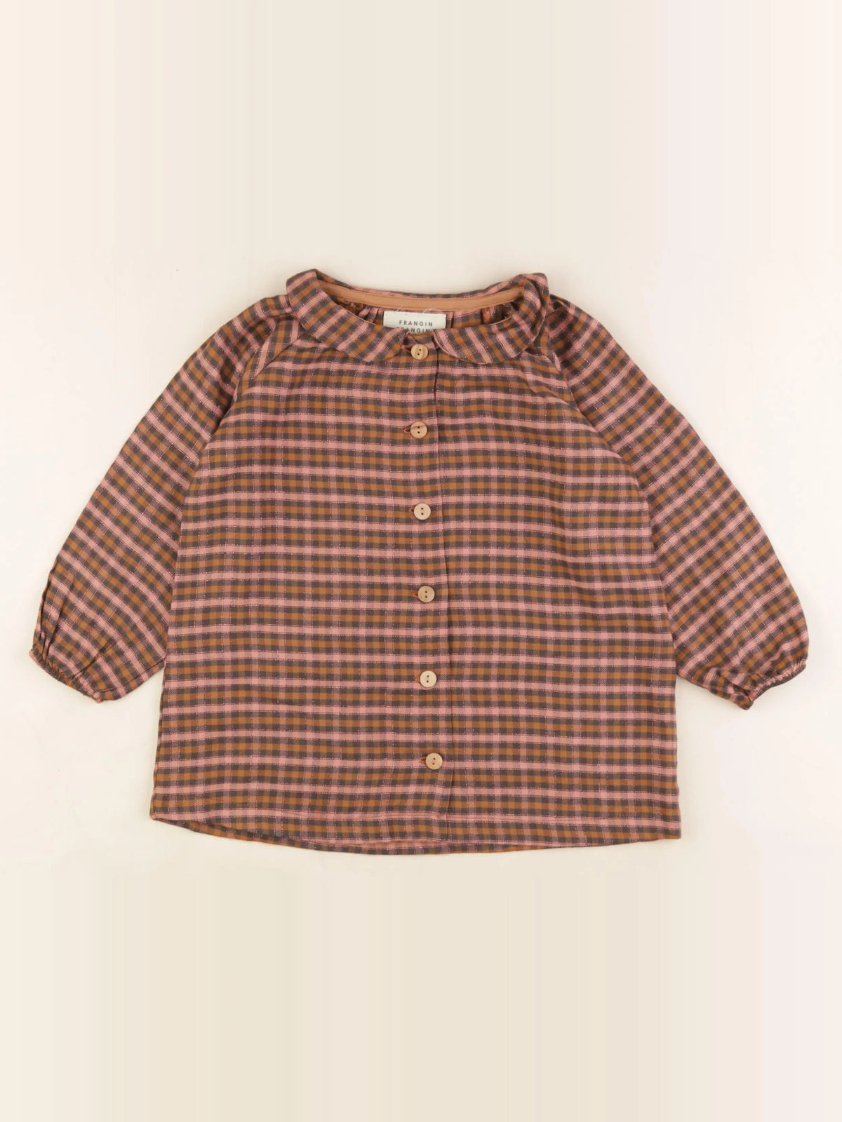Frangin Frangine - blouse marron, rose - 4 ans
