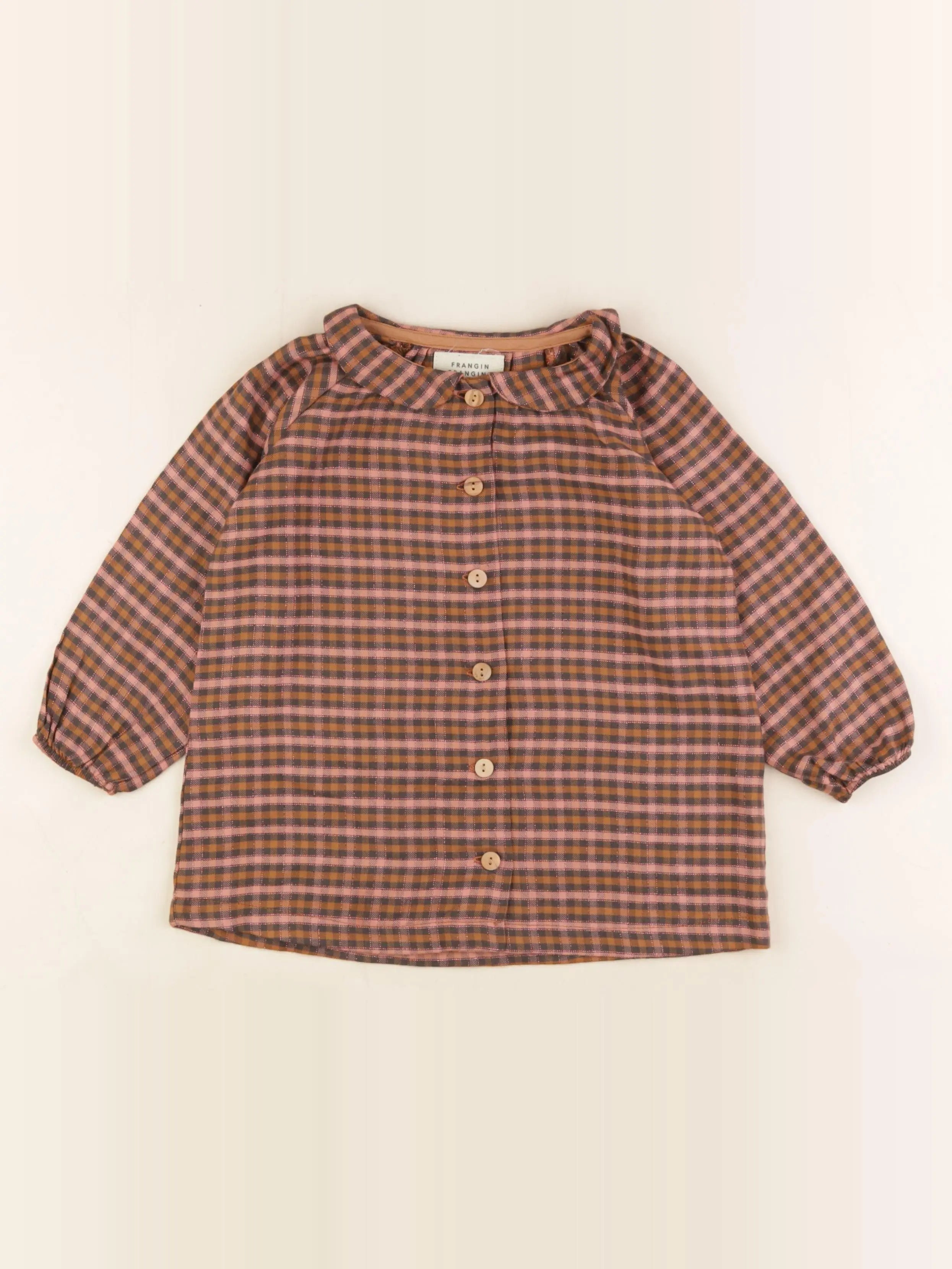 Frangin Frangine - blouse marron, rose - 4 ans