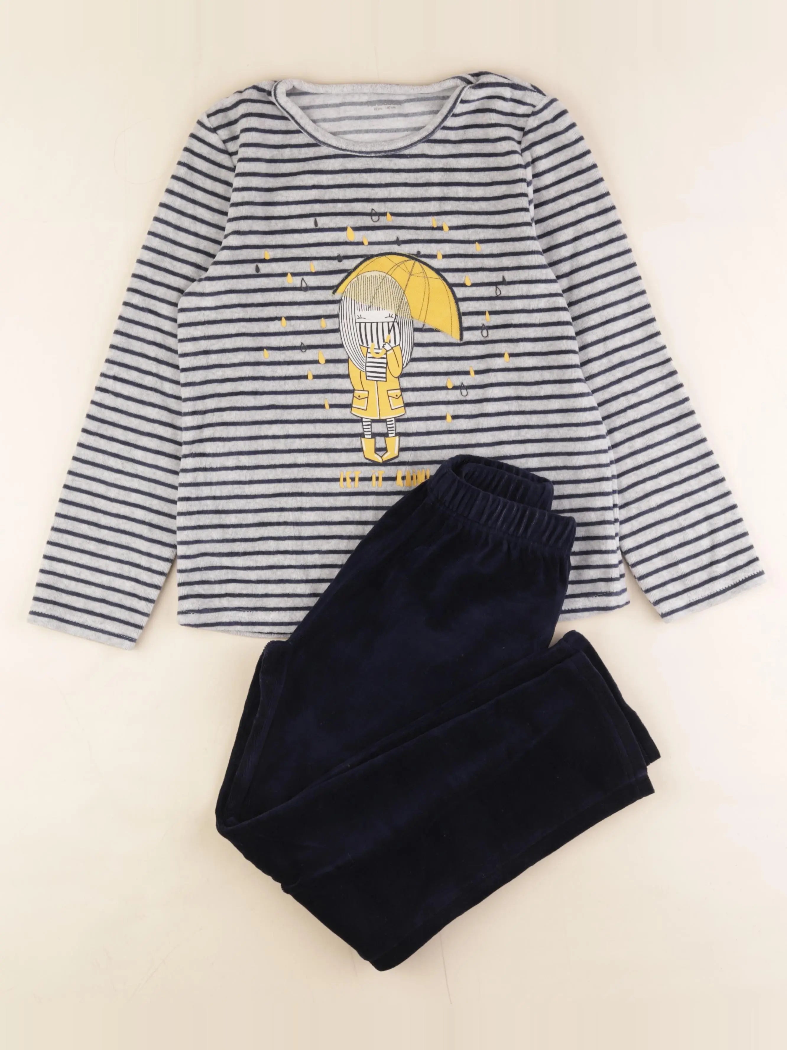 Vertbaudet - pyjama velours bleu, gris - 10 ans