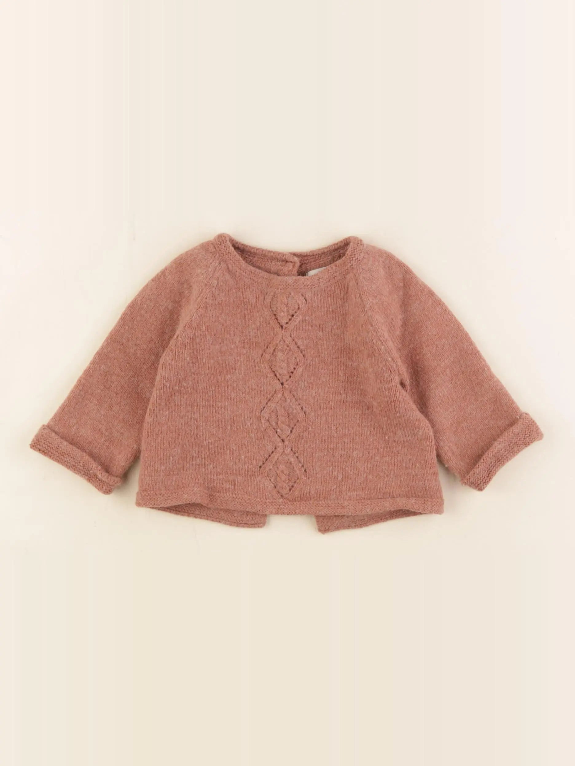 Bonnet à Pompon - pull marron - 6 mois