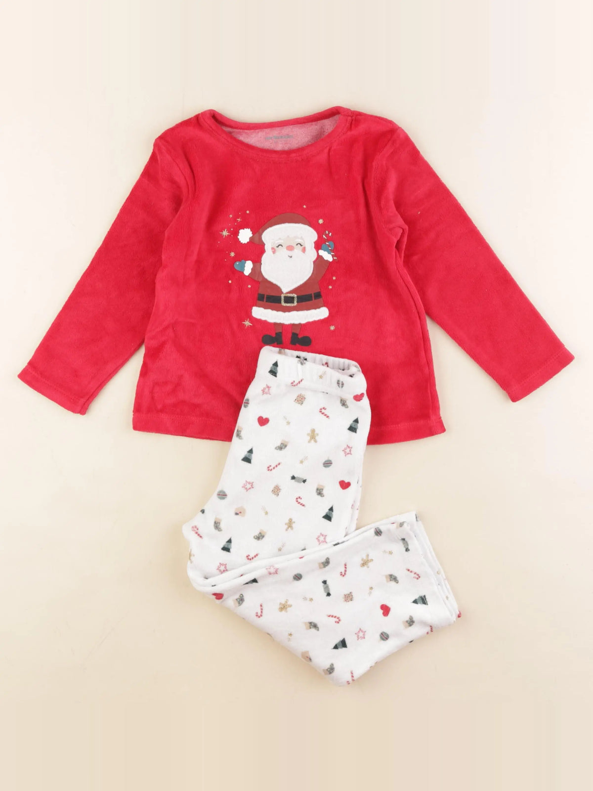 Vertbaudet - pyjama velours rouge, blanc - 3 ans