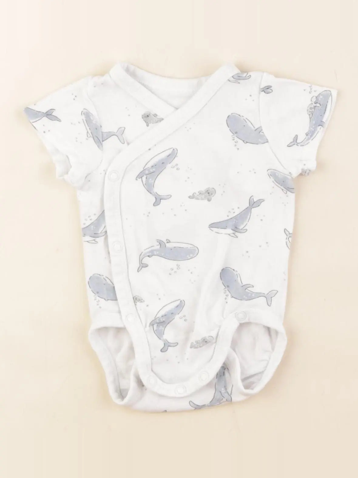 H&M - body blanc, bleu - 1/2 mois