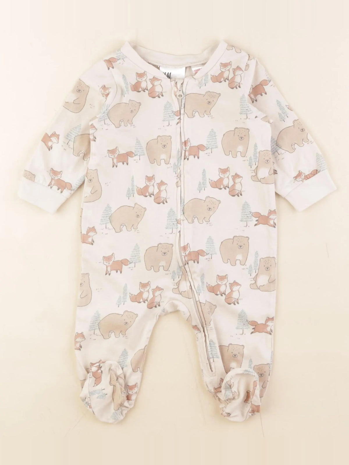 H&M - pyjama coton beige, marron - 4/6 mois