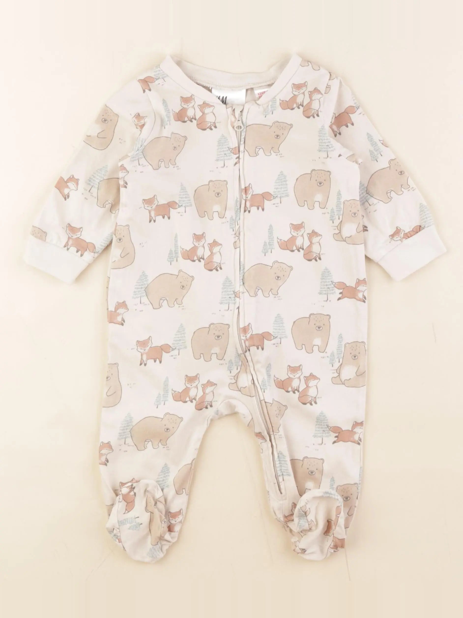 H&M - pyjama coton beige, marron - 4/6 mois
