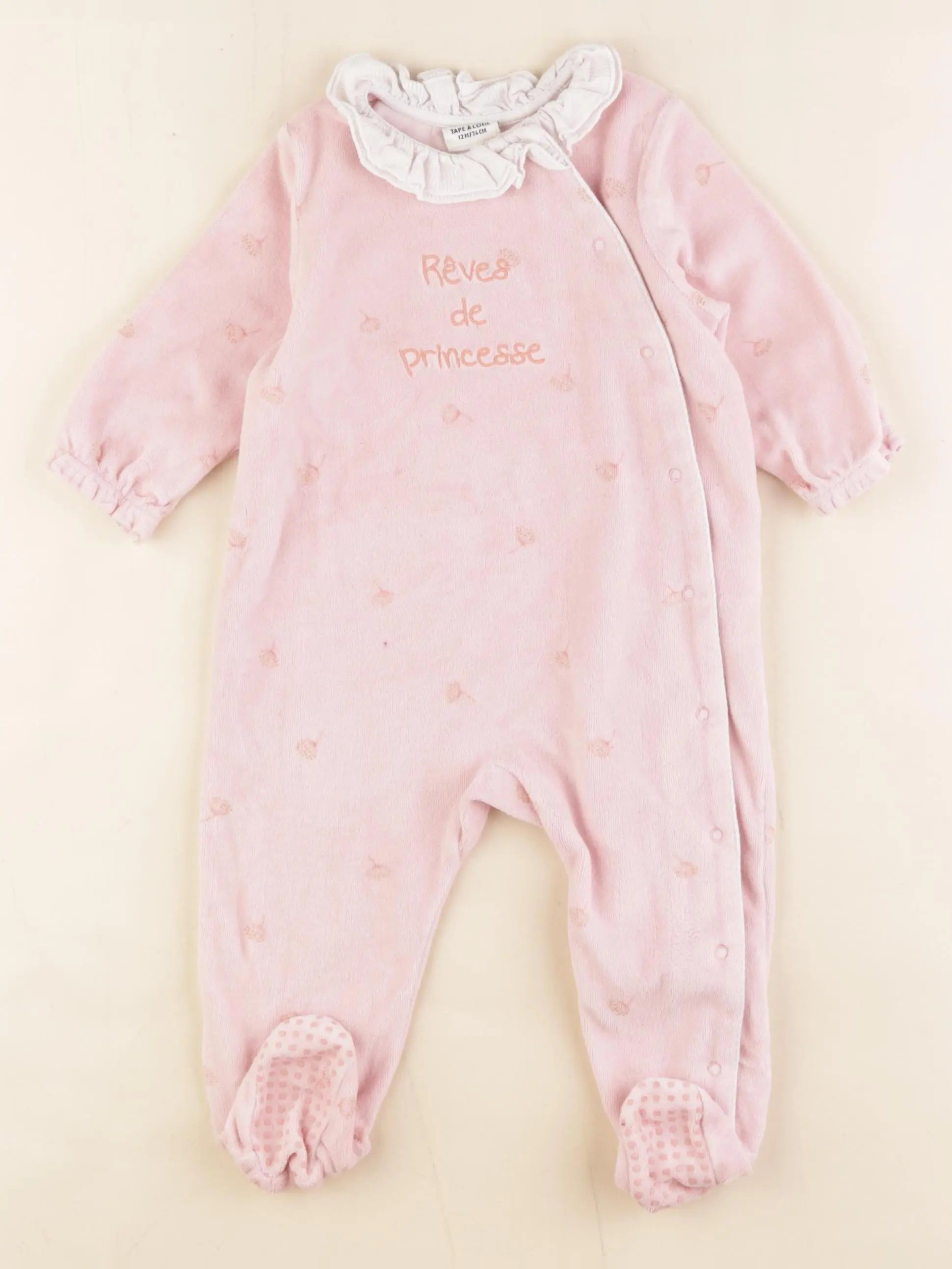 Tape à l'oeil - pyjama velours rose - 12 mois