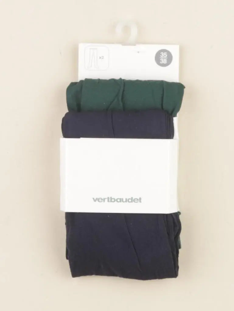 Vertbaudet - lot de 2 collants bleu, vert - 10/12 ans (taille 35/38)