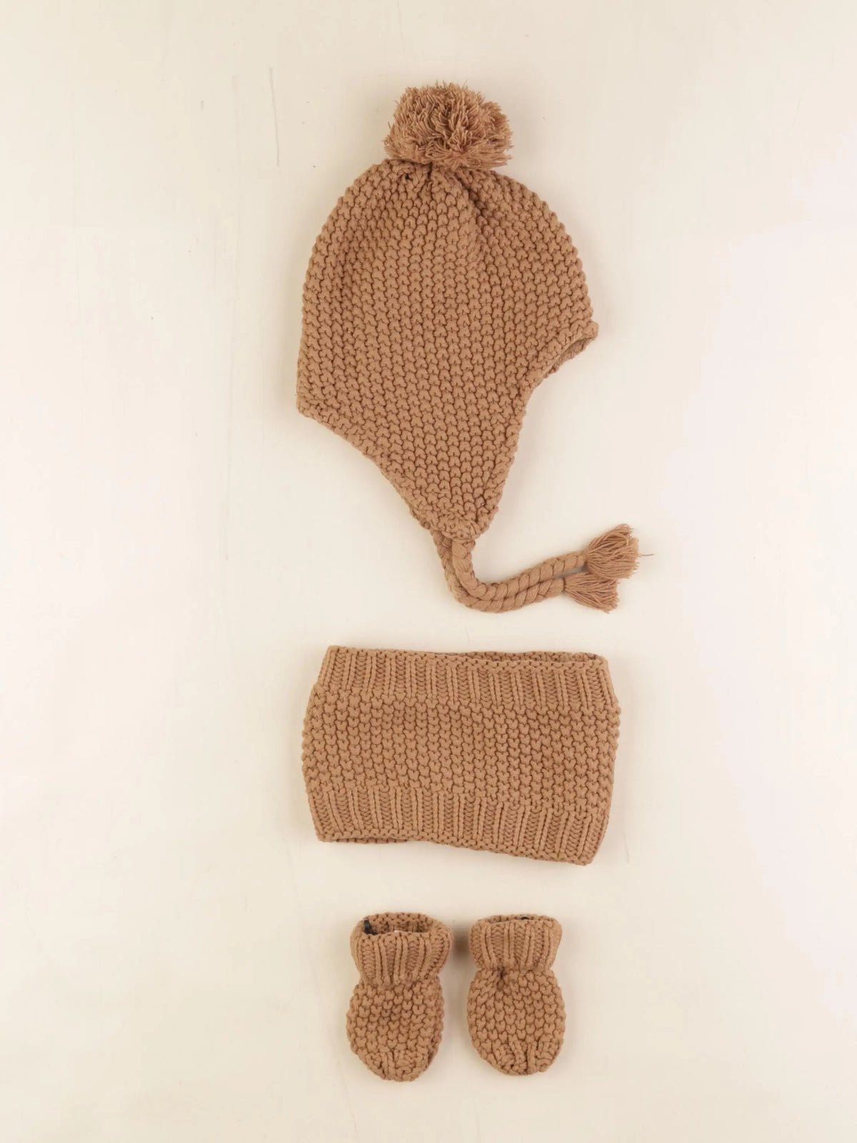 Vertbaudet - ensemble bonnet/moufles/tour de cou marron - 3/6 mois