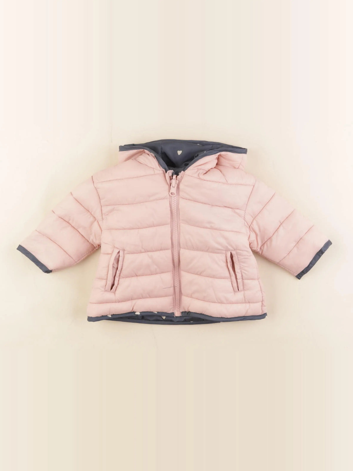 Vertbaudet - doudoune réversible bleu, rose - 6 mois