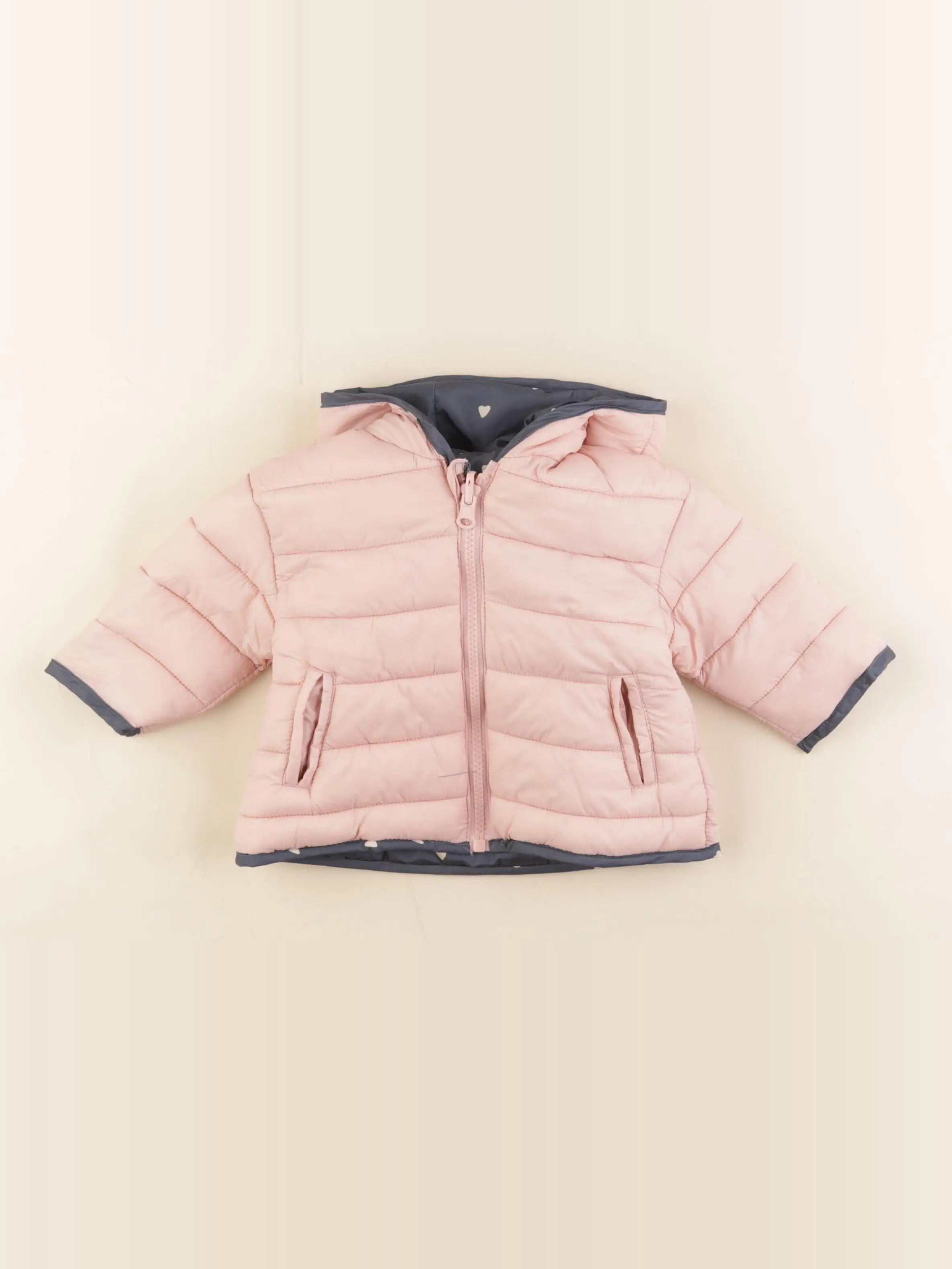 Vertbaudet - doudoune réversible bleu, rose - 6 mois