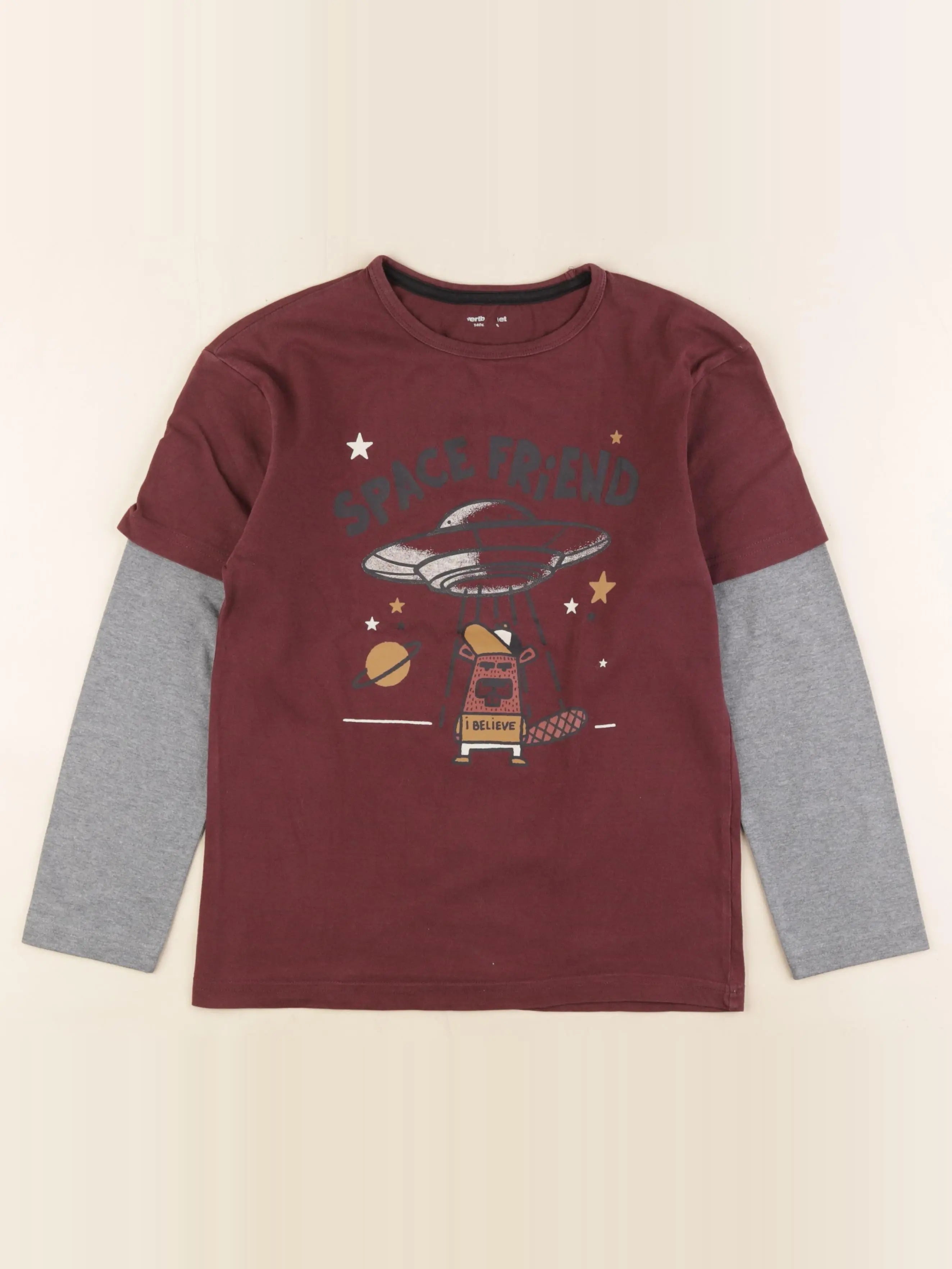 Vertbaudet - tee-shirt gris, rouge - 10 ans