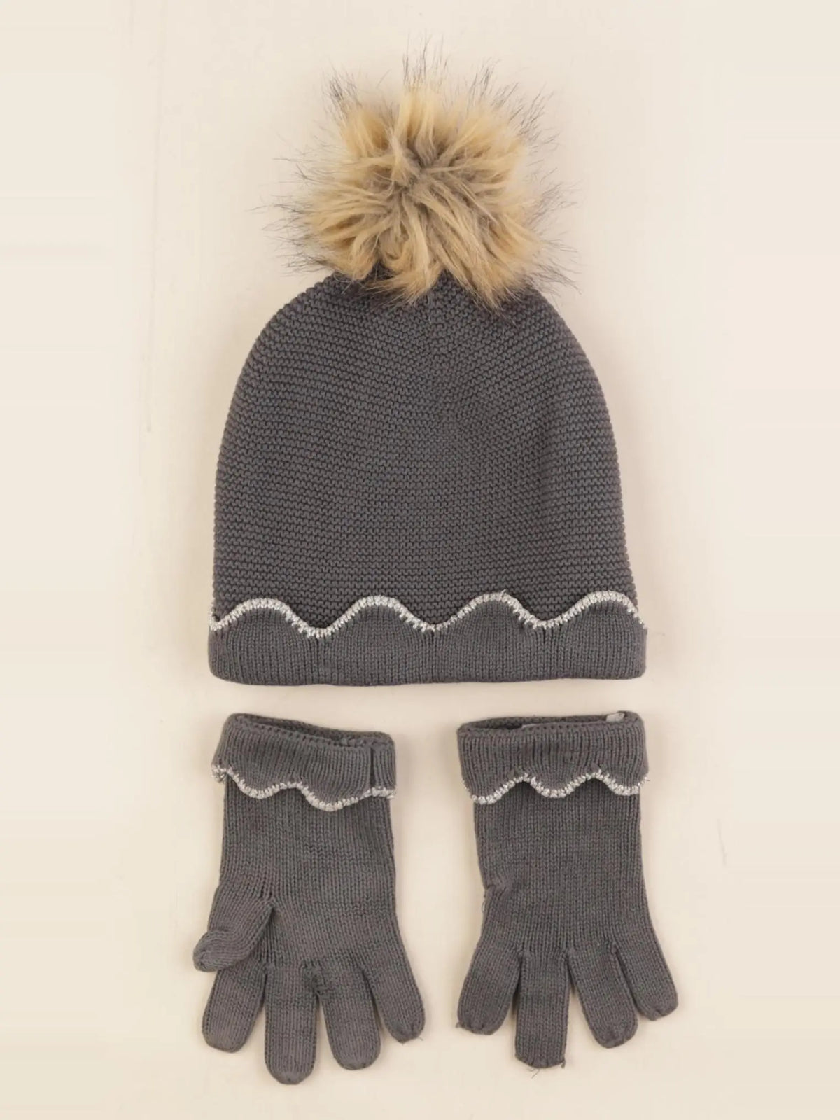 Vertbaudet - ensemble bonnet/gants taupe, argent - 4/6 ans