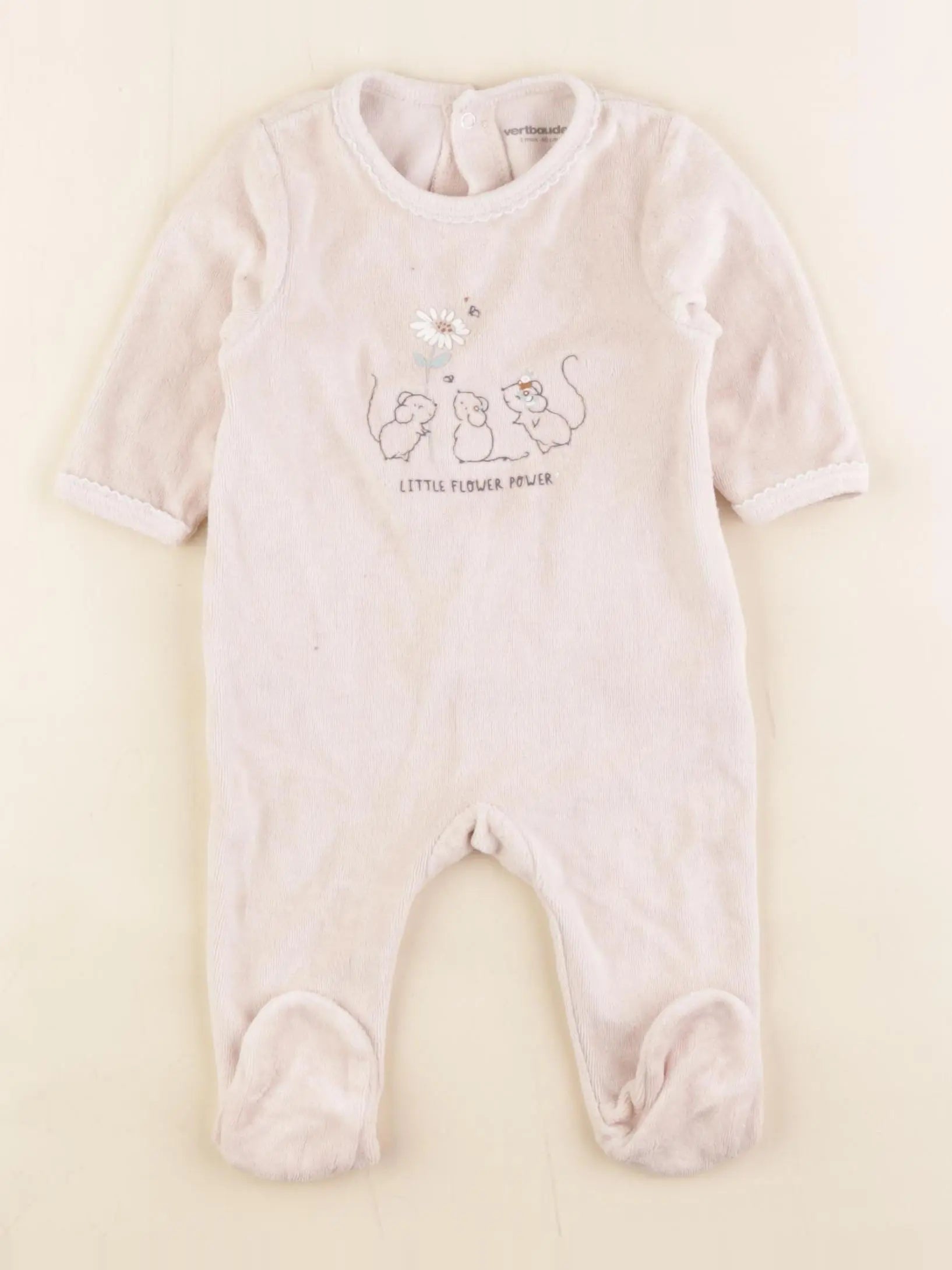 Vertbaudet - pyjama velours rose - 1 mois