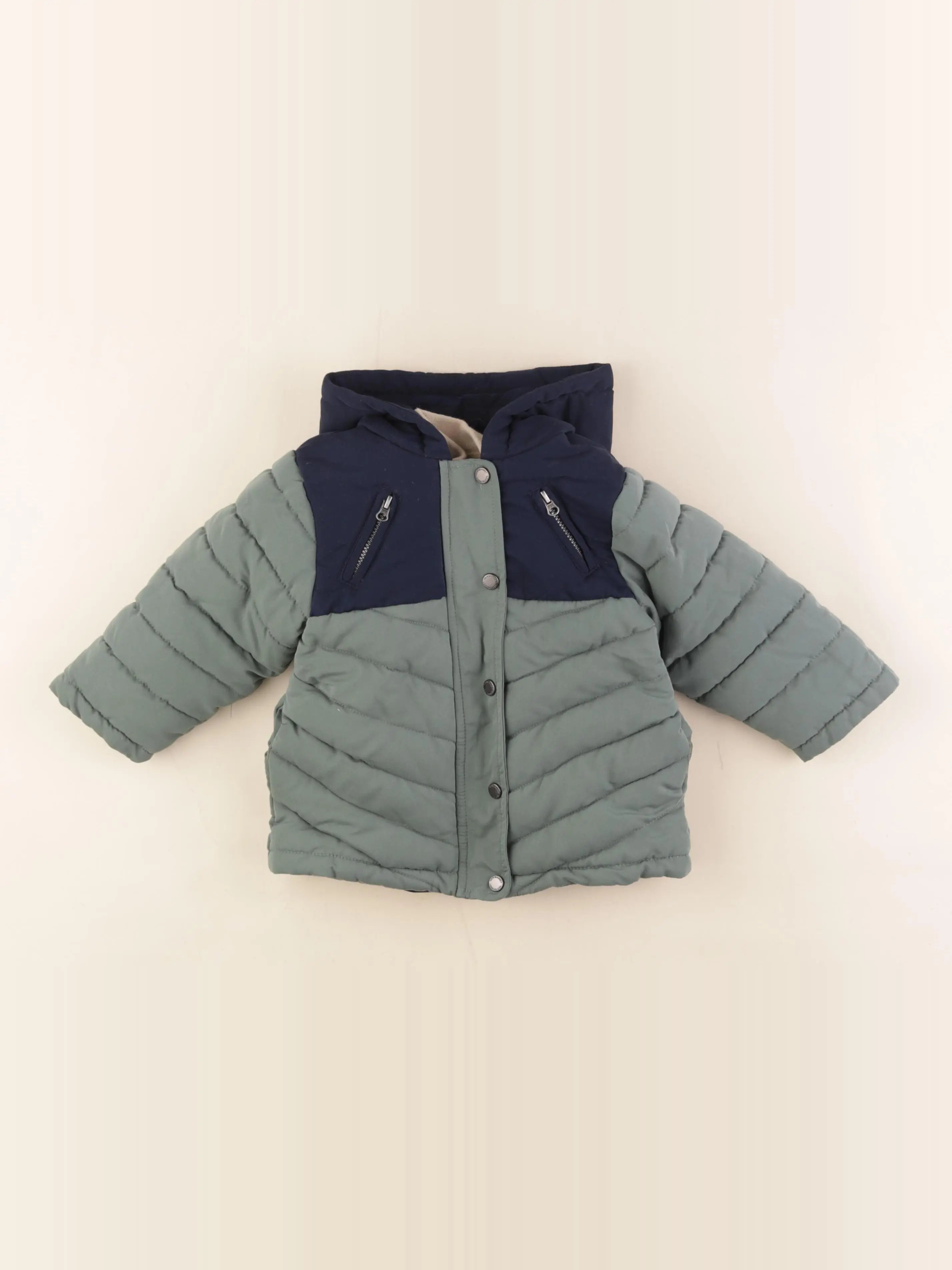 Vertbaudet - manteau doublure amovible vert - 18 mois