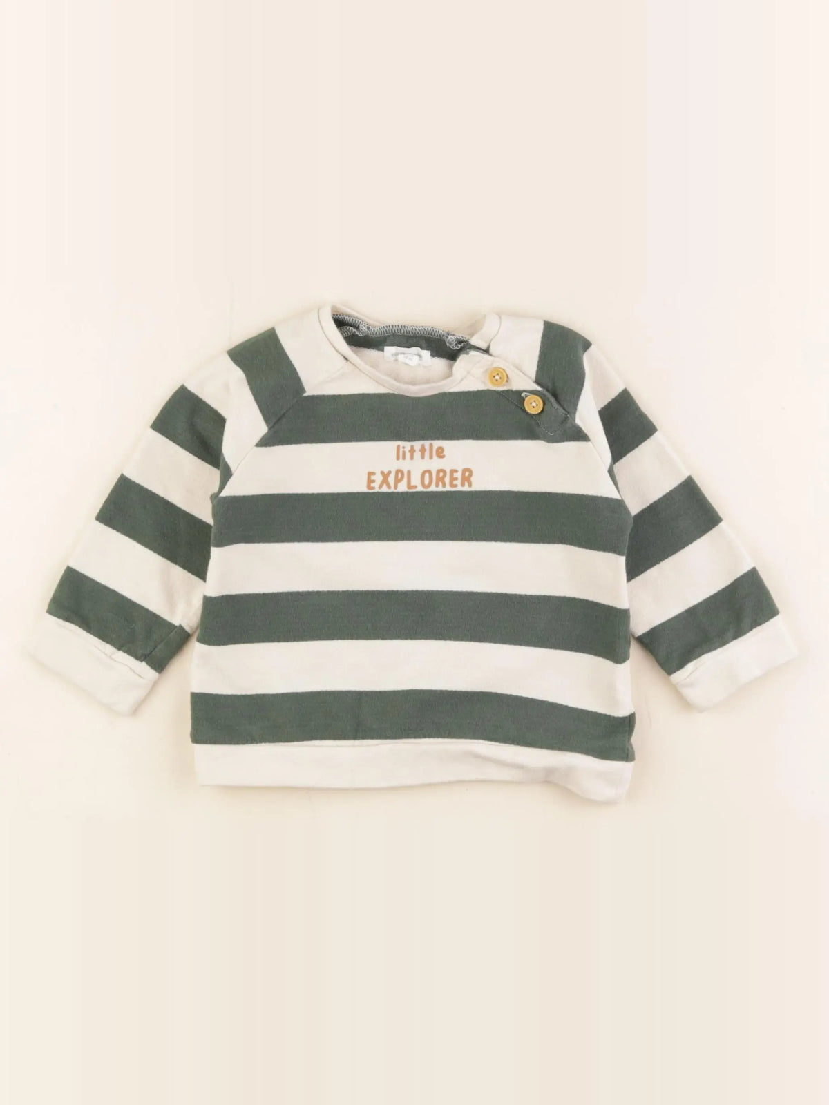 Vertbaudet - sweat beige, vert - 18 mois