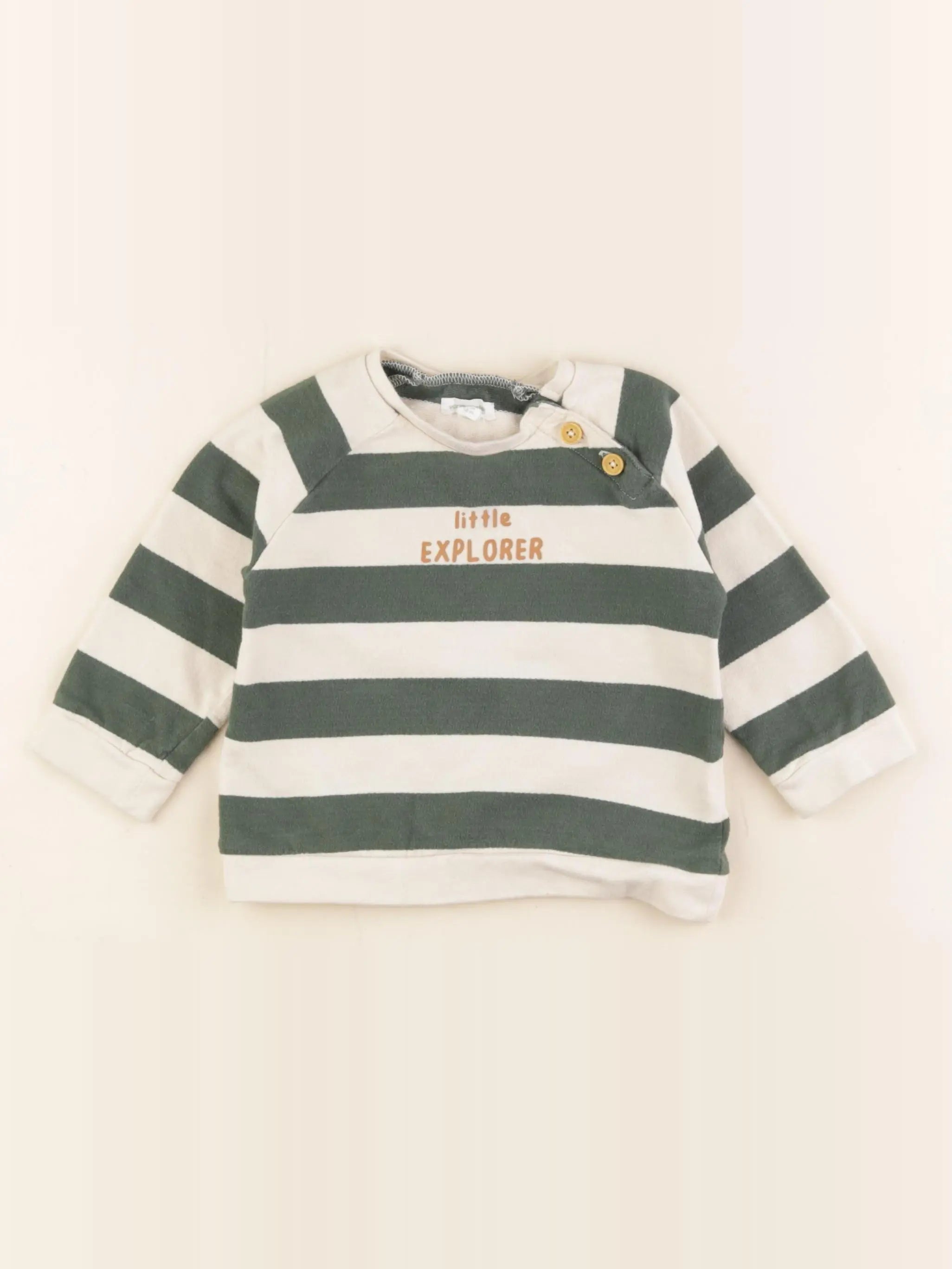 Vertbaudet - sweat beige, vert - 18 mois