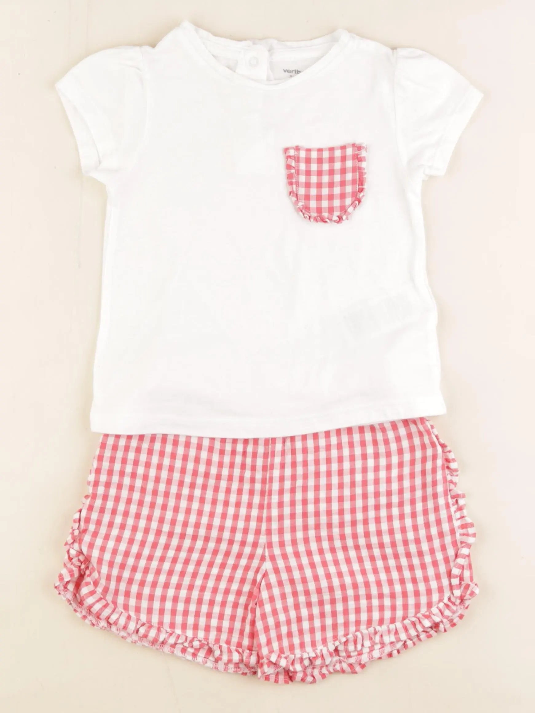 Vertbaudet - ensemble blanc, rouge - 2 ans