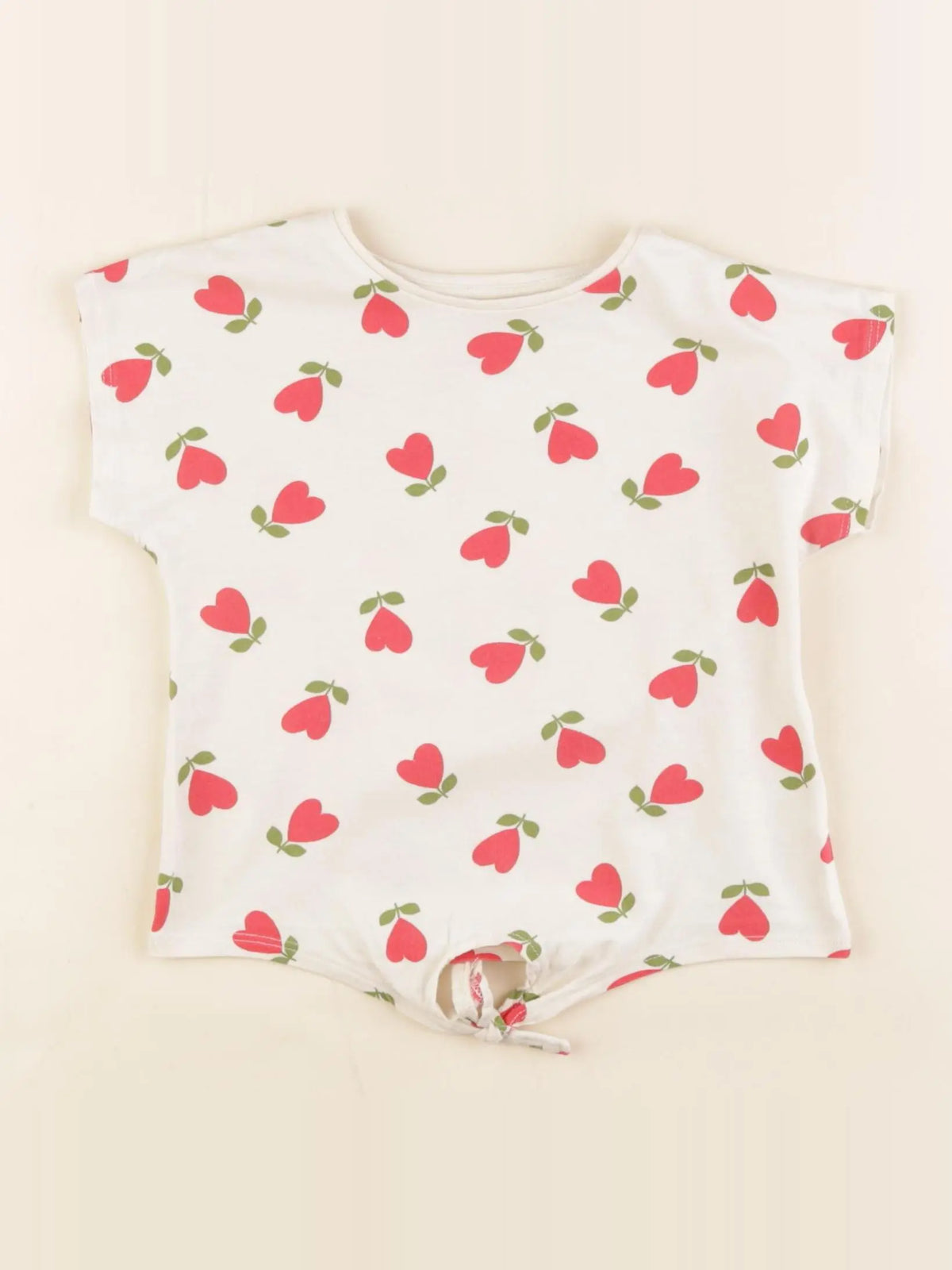 Vertbaudet - tee-shirt beige, rouge - 2 ans