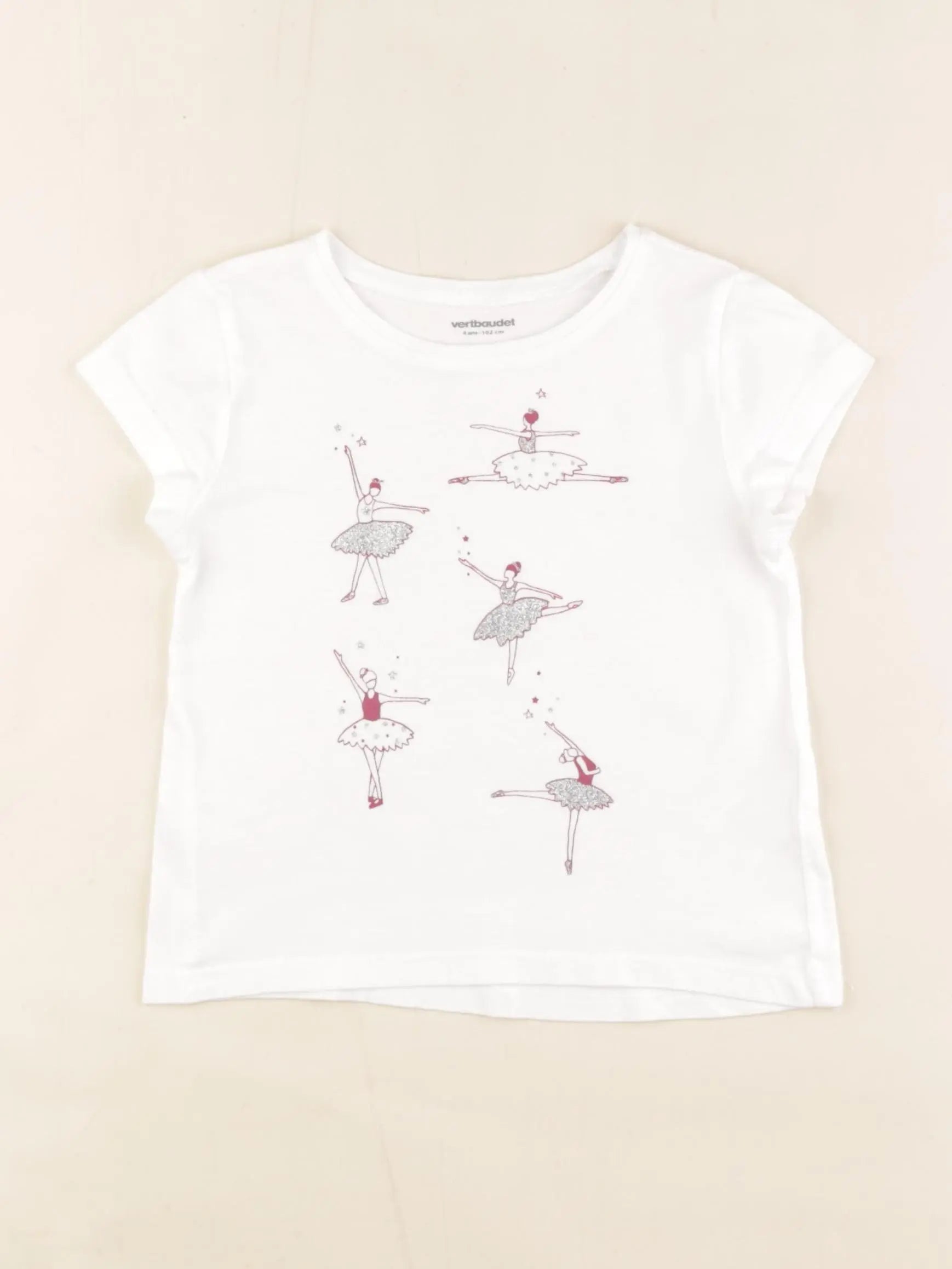Vertbaudet - tee-shirt blanc, argent - 4 ans
