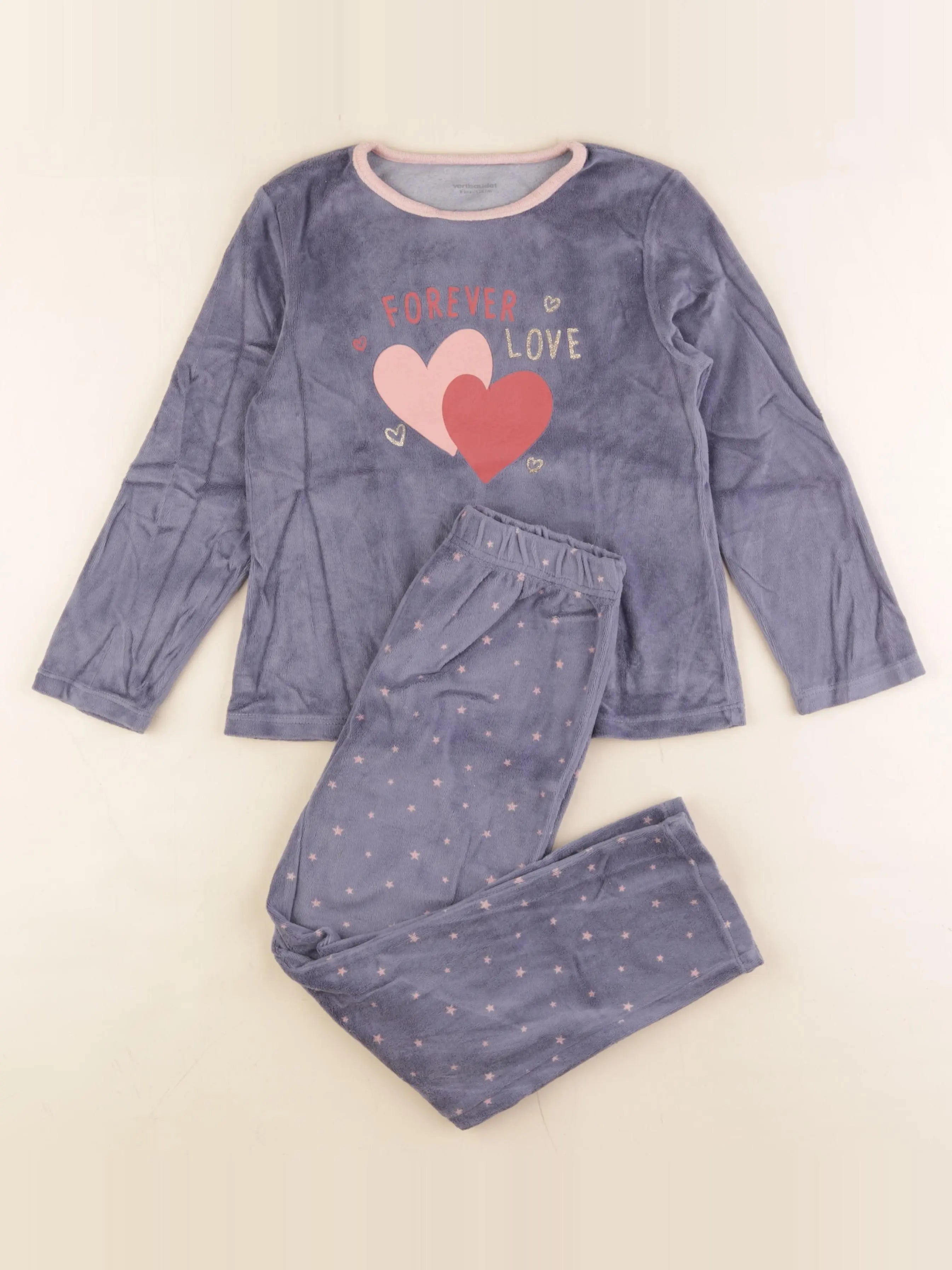 Vertbaudet - pyjama velours violet - 8 ans